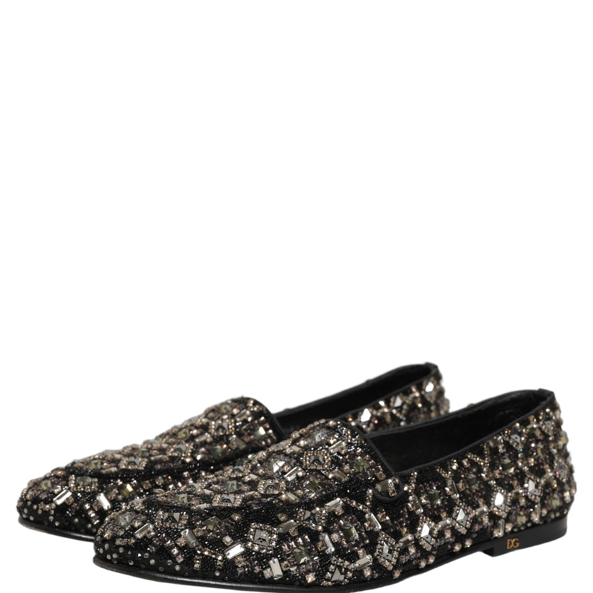 Dolce & Gabbana Silver Leather Logo Slip On Loafers Shoes