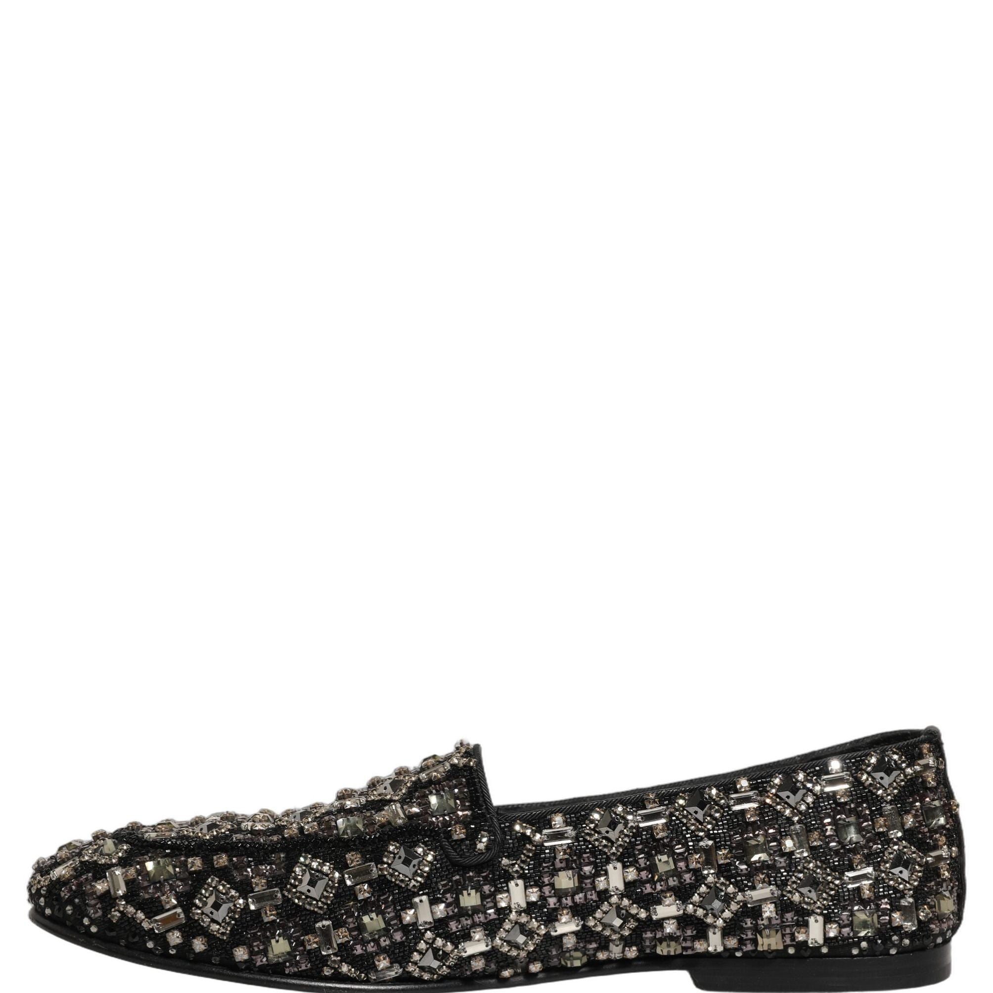 Dolce & Gabbana Black Crystal Embellished Dress Loafers Shoes