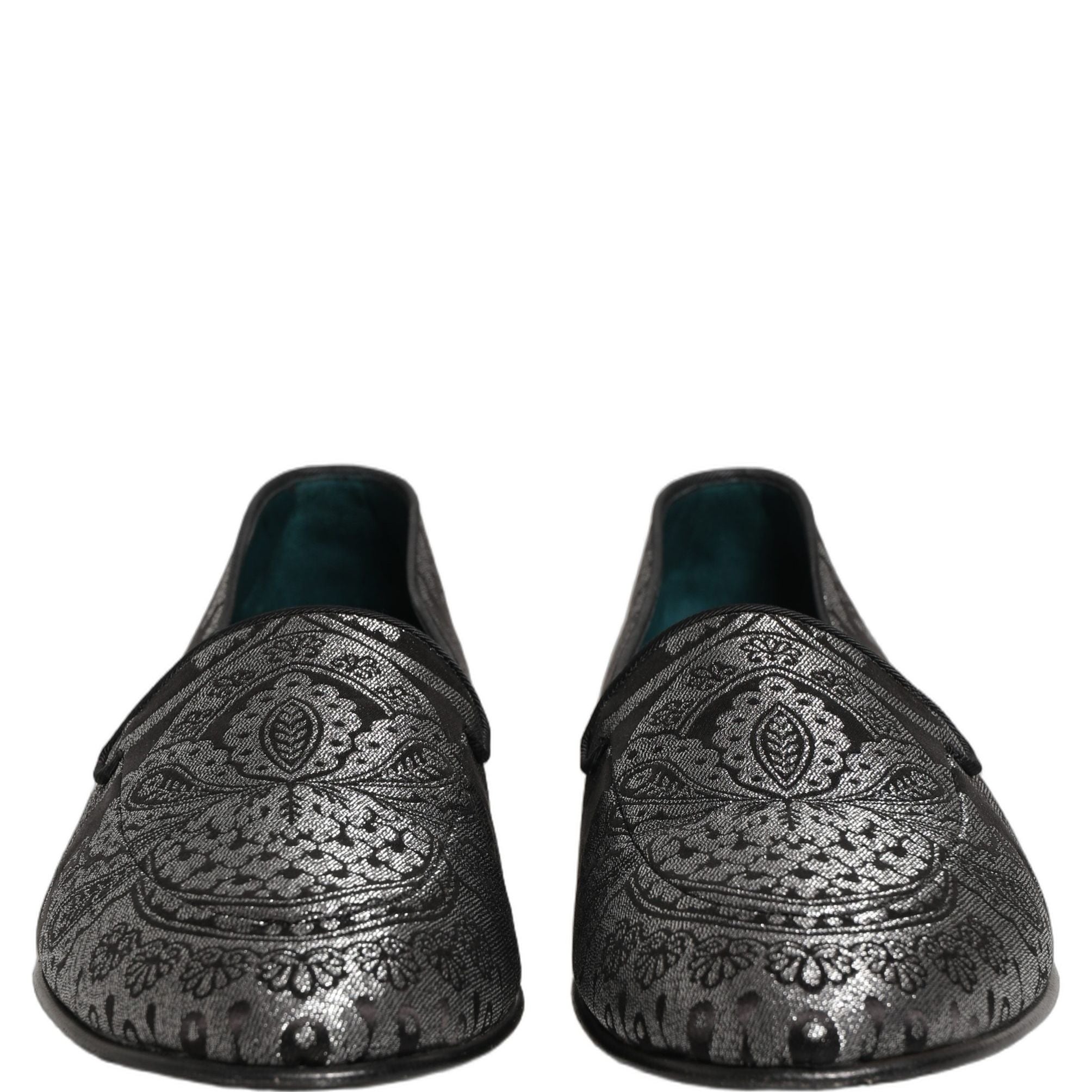 Dolce & Gabbana Silver Jacquard Leather Slip On Loafers Shoes