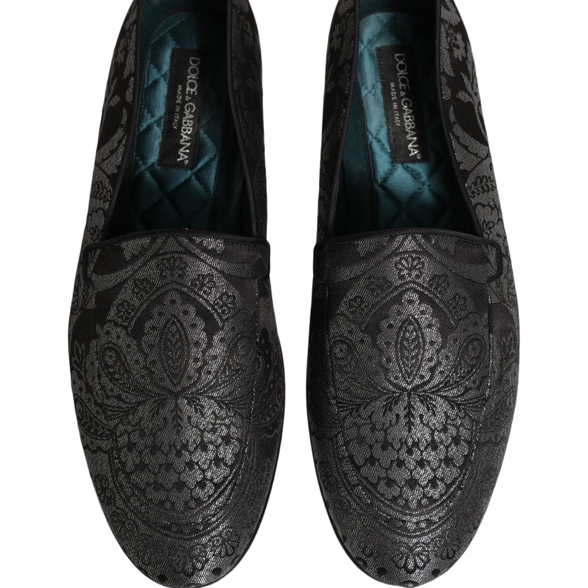 Dolce & Gabbana Silver Jacquard Leather Slip On Loafers Shoes