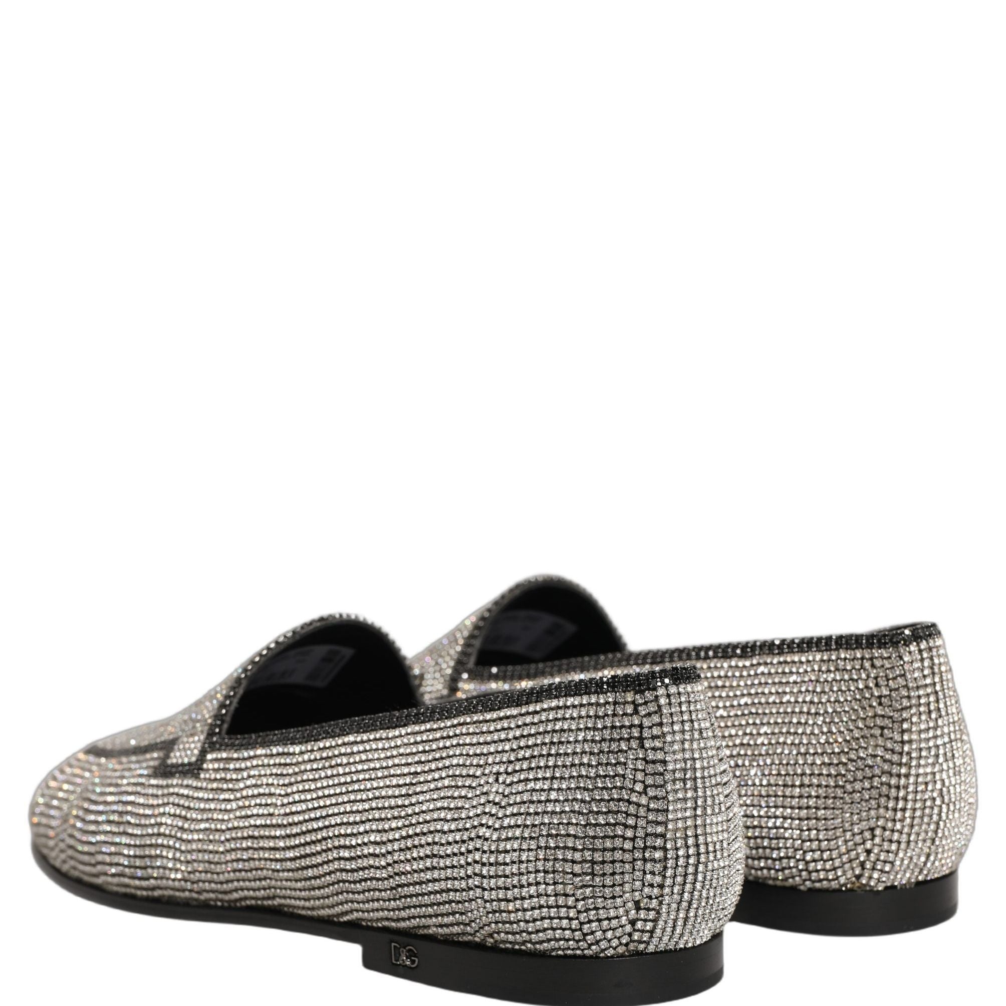 Dolce & Gabbana Silver Crystal Embellished Men Loafers Shoes
