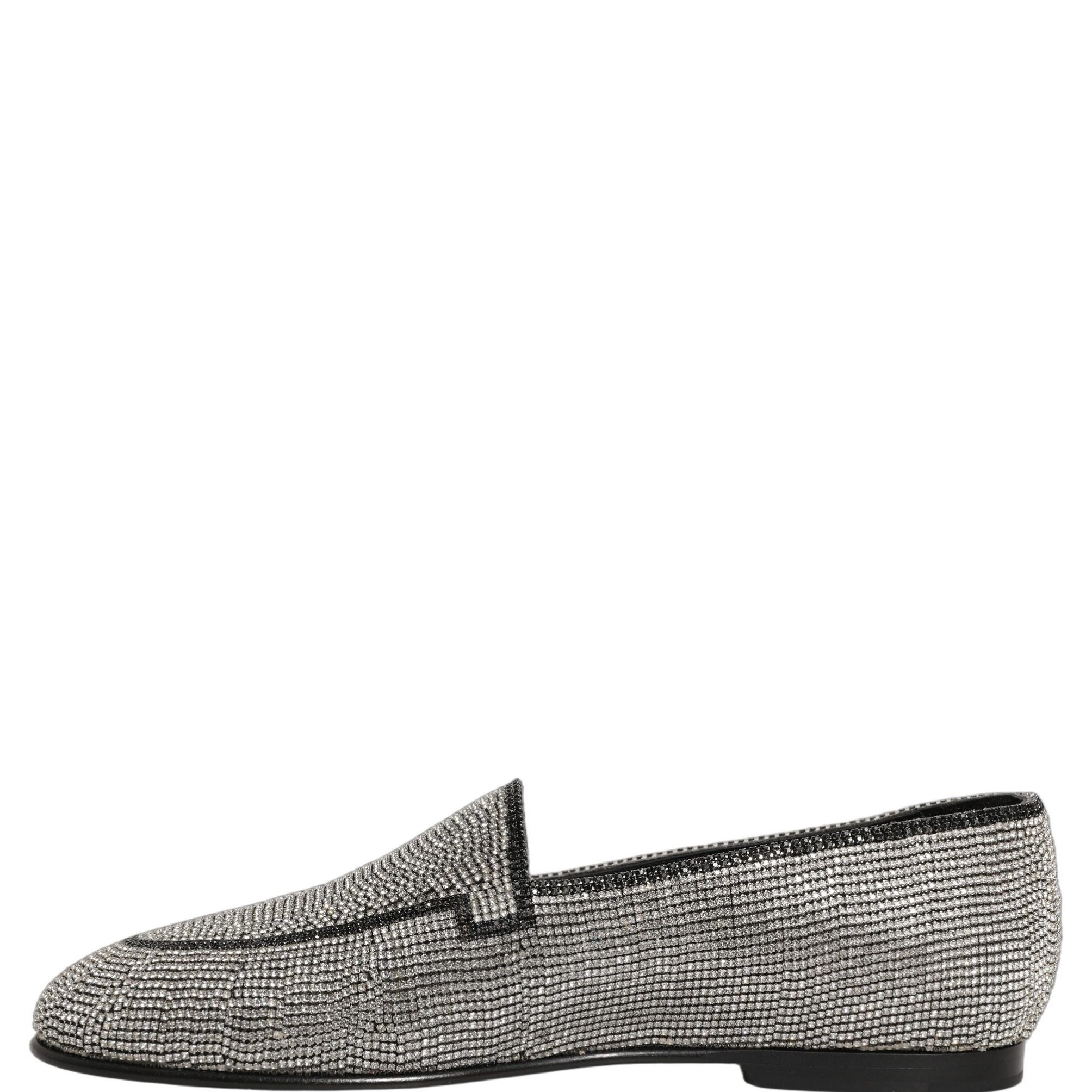 Dolce & Gabbana Silver Crystal Embellished Men Loafers Shoes