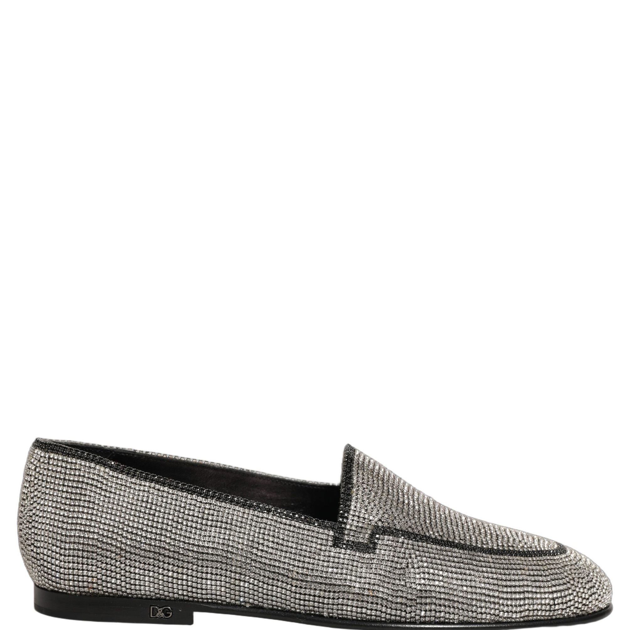 Dolce & Gabbana Silver Crystal Embellished Men Loafers Shoes