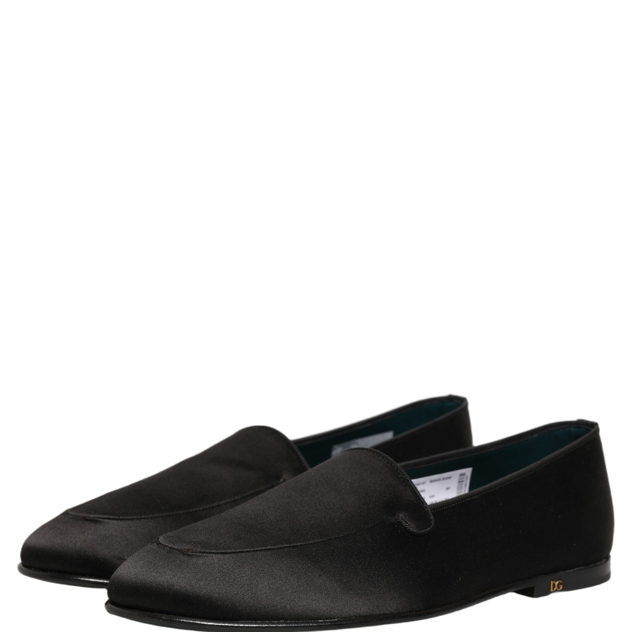 Dolce & Gabbana Black Satin Logo Slip On Flats Loafers Shoes