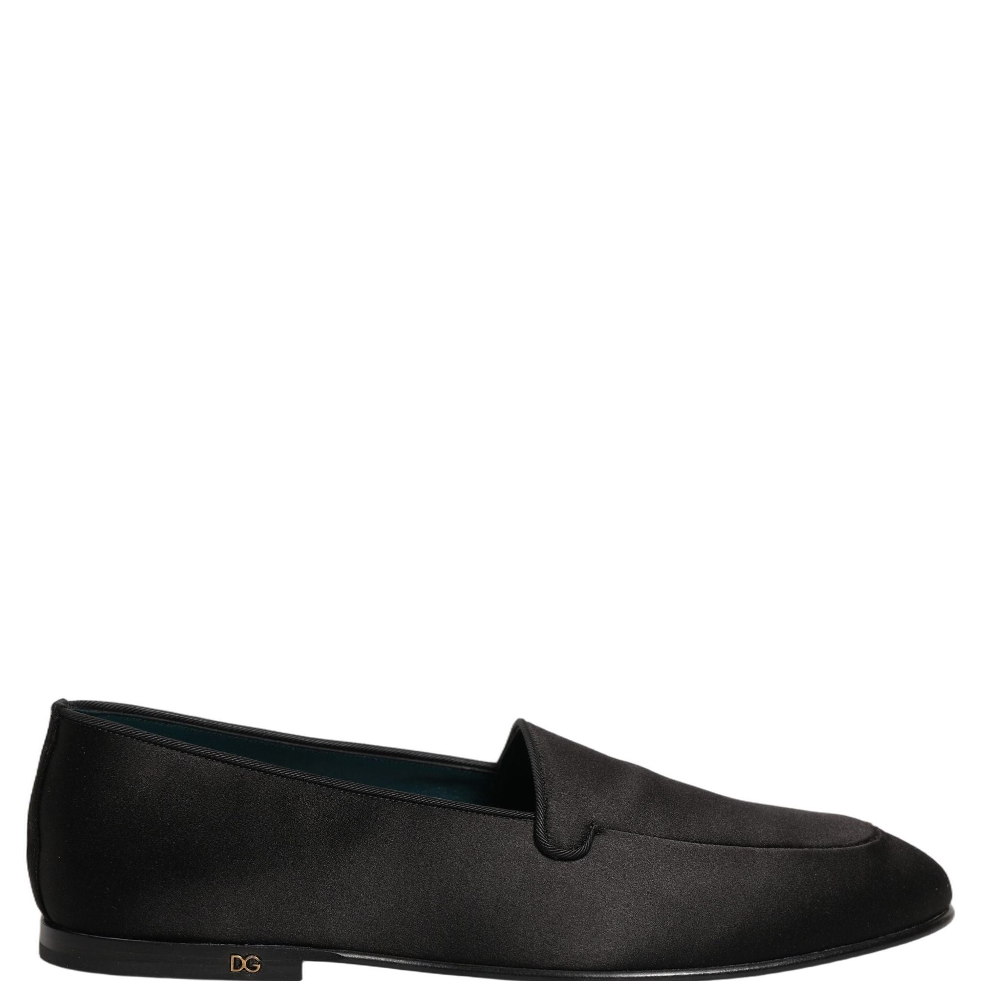 Dolce & Gabbana Black Satin Logo Slip On Flats Loafers Shoes