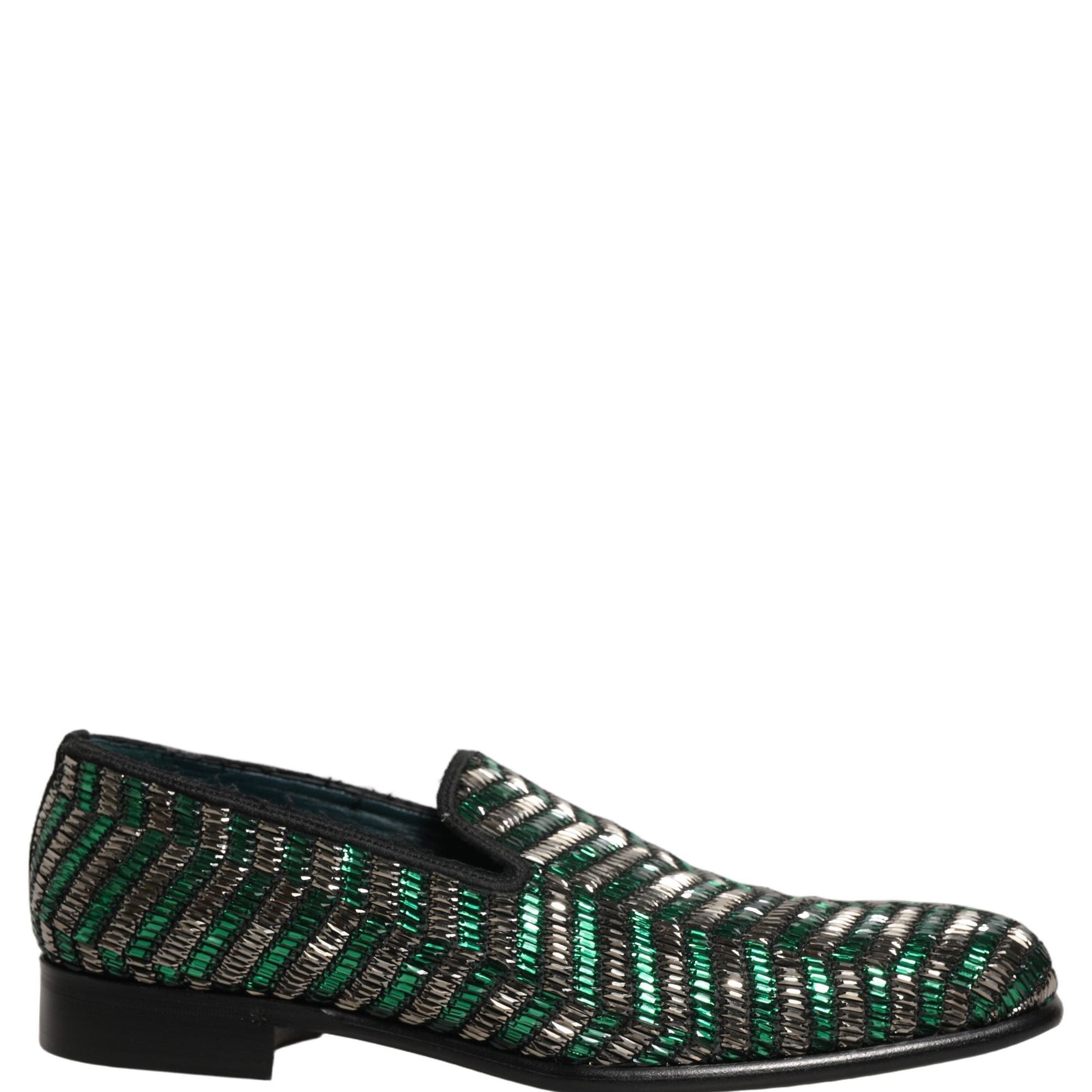 Dolce & Gabbana Silver Green Embellished Dress Loafers Shoes