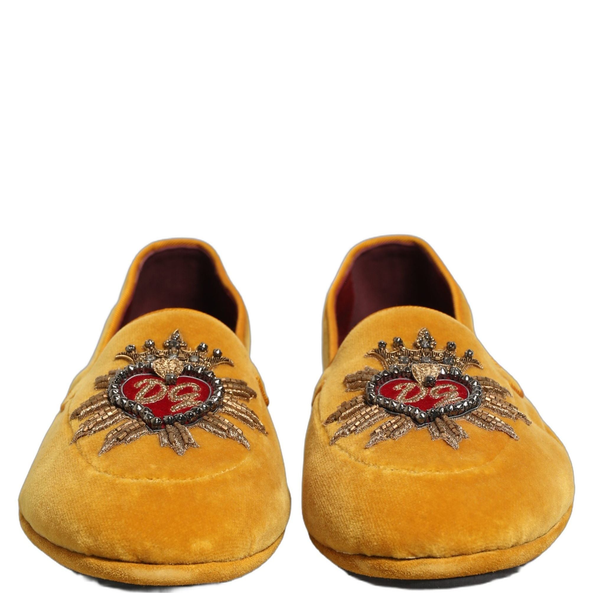 Dolce & Gabbana Yellow Velvet DG Heart Loafers Flats Shoes