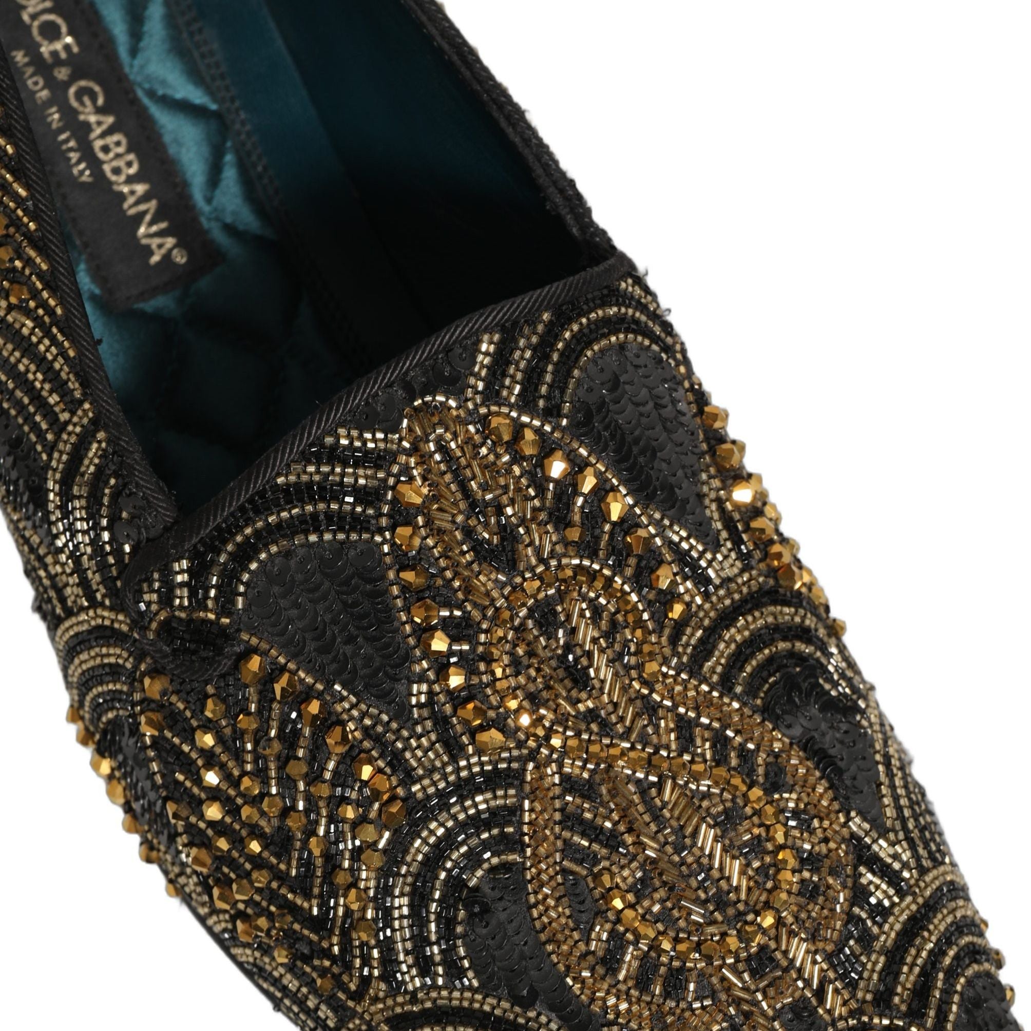 Dolce & Gabbana Black Gold Embellished Dress Loafers Shoes