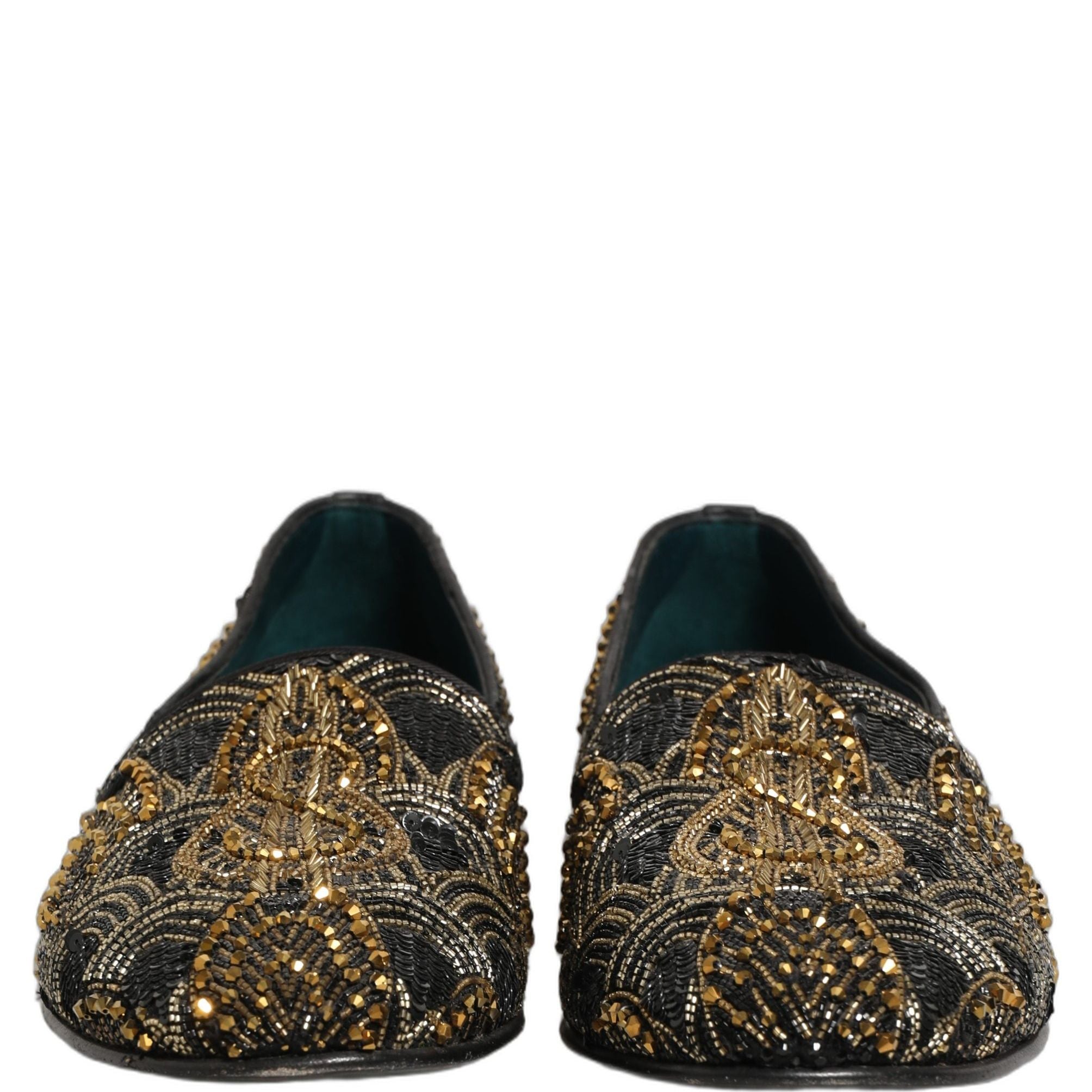 Dolce & Gabbana Black Gold Embellished Dress Loafers Shoes