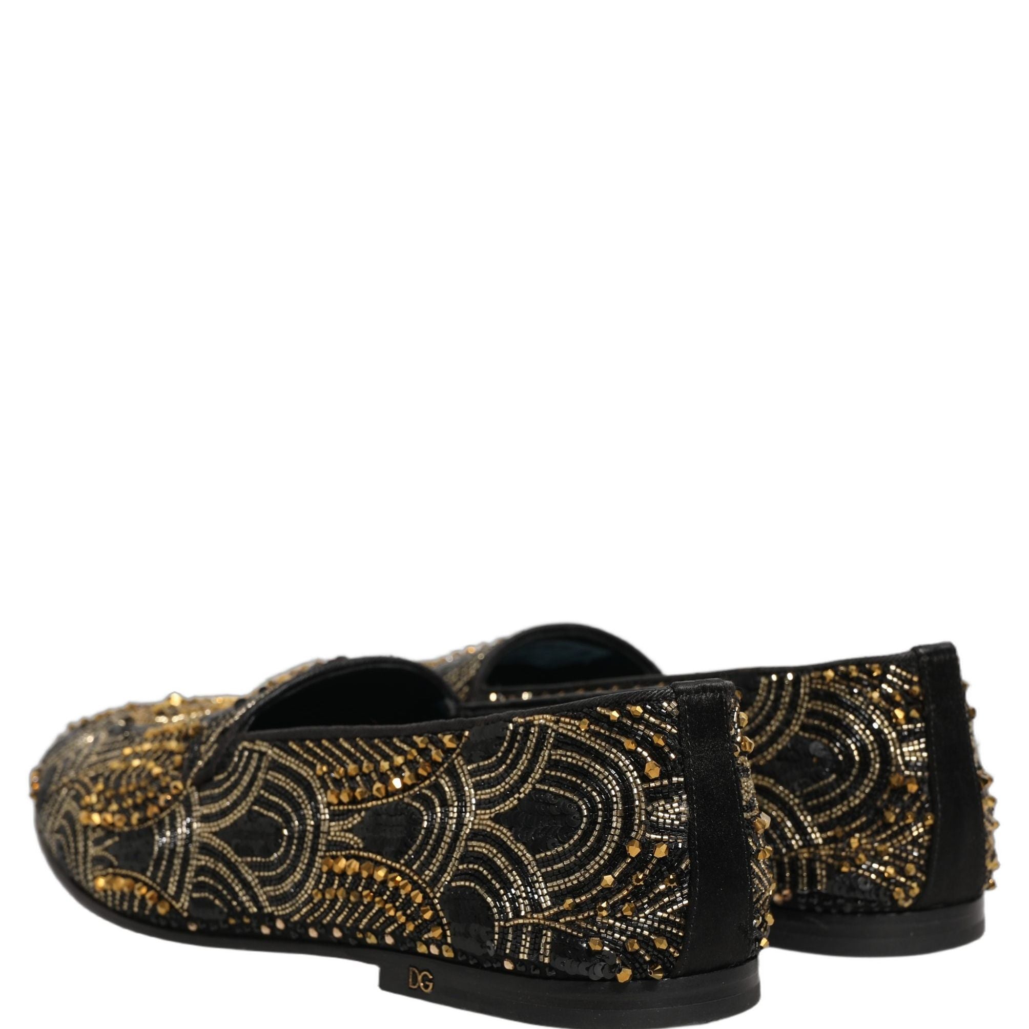 Dolce & Gabbana Black Gold Embellished Dress Loafers Shoes