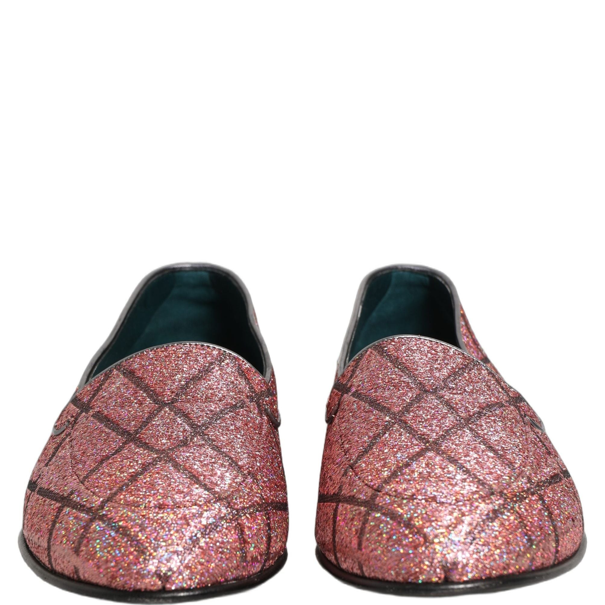 Dolce & Gabbana Pink Check Glitter Lurex Logo Loafers Shoes