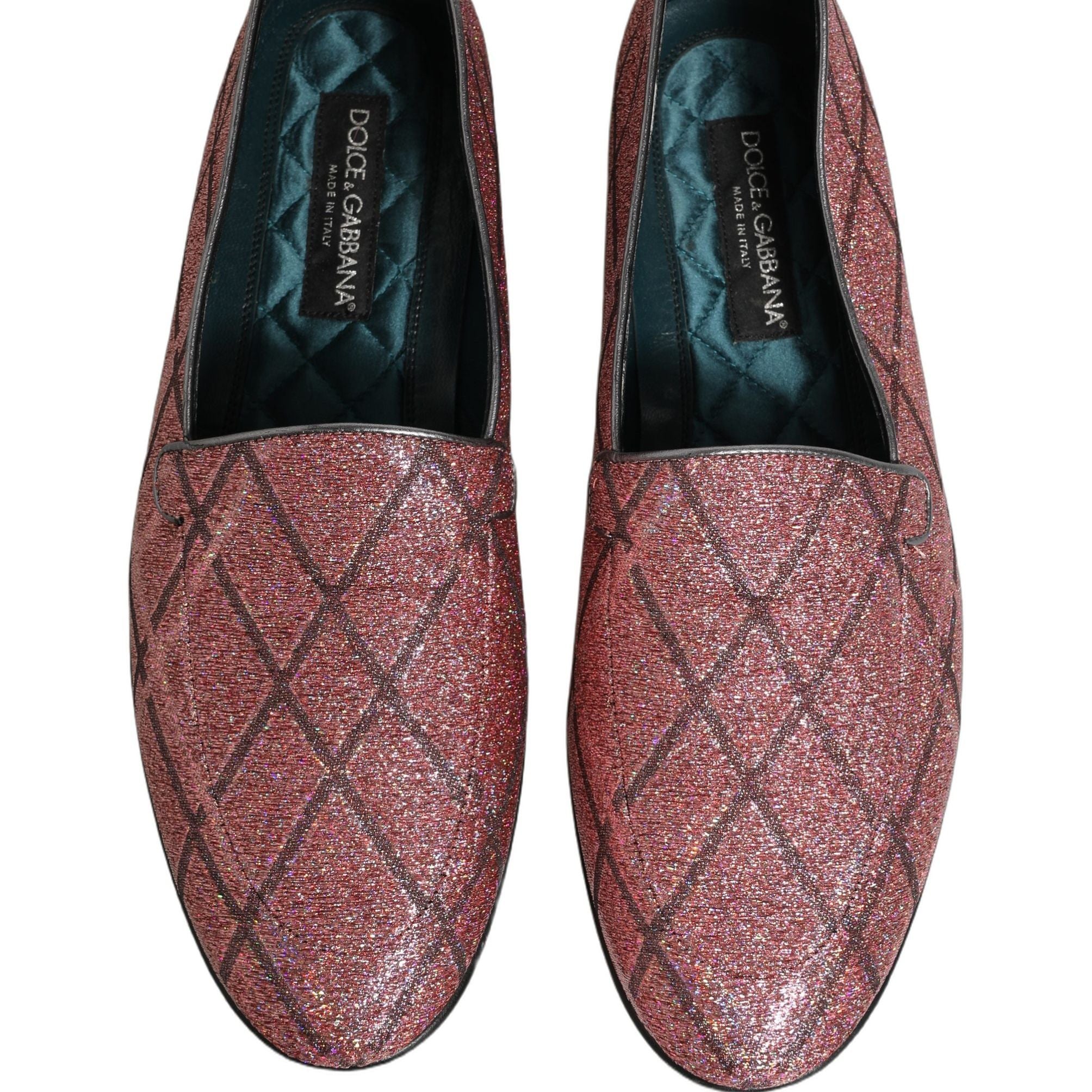 Dolce & Gabbana Pink Check Glitter Lurex Logo Loafers Shoes