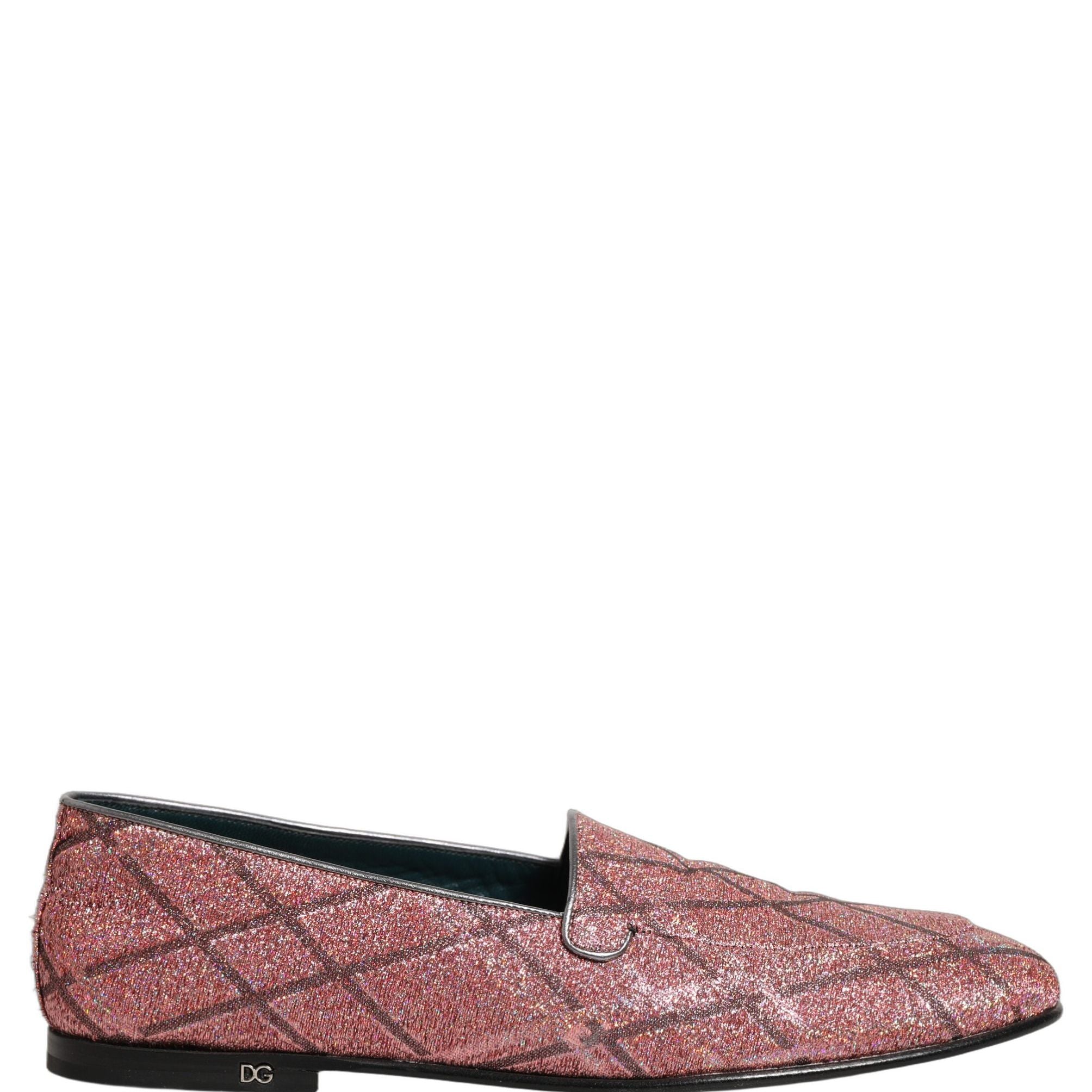 Dolce & Gabbana Pink Check Glitter Lurex Logo Loafers Shoes