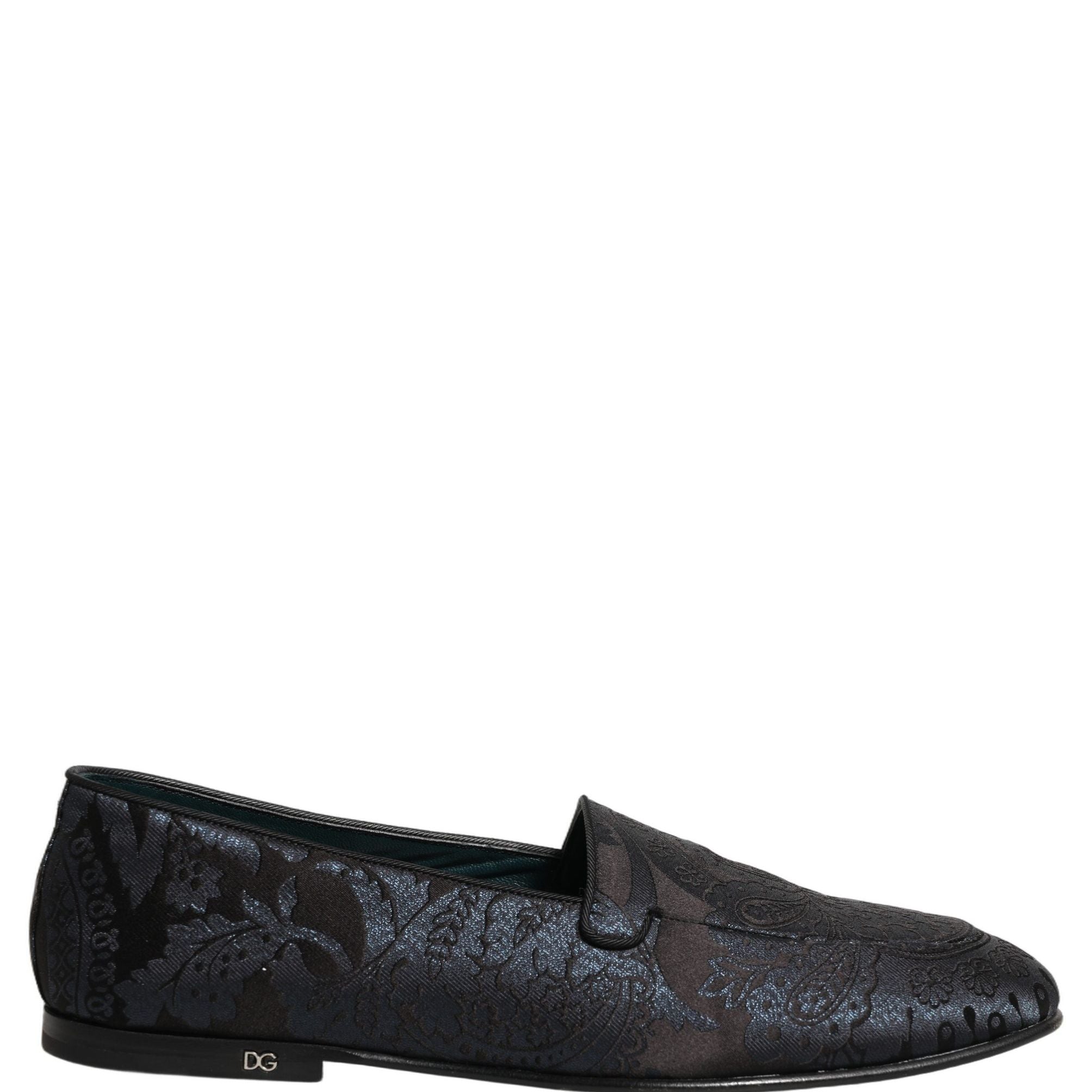Dolce & Gabbana Silver Jacquard Leather Slip On Loafers Shoes