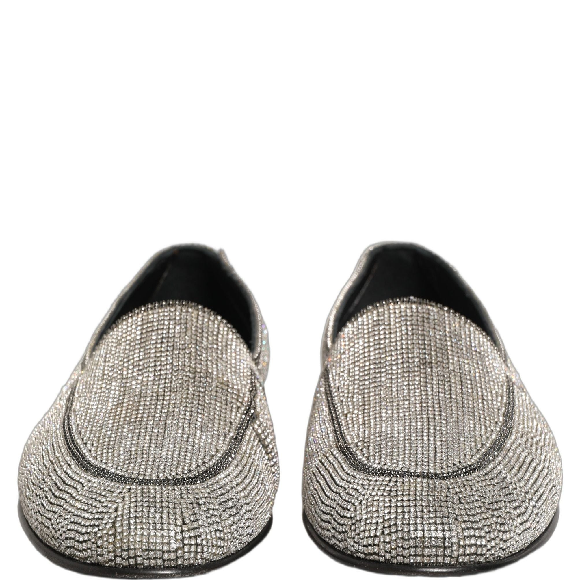 Dolce & Gabbana Silver Crystal Embellished Men Loafers Shoes