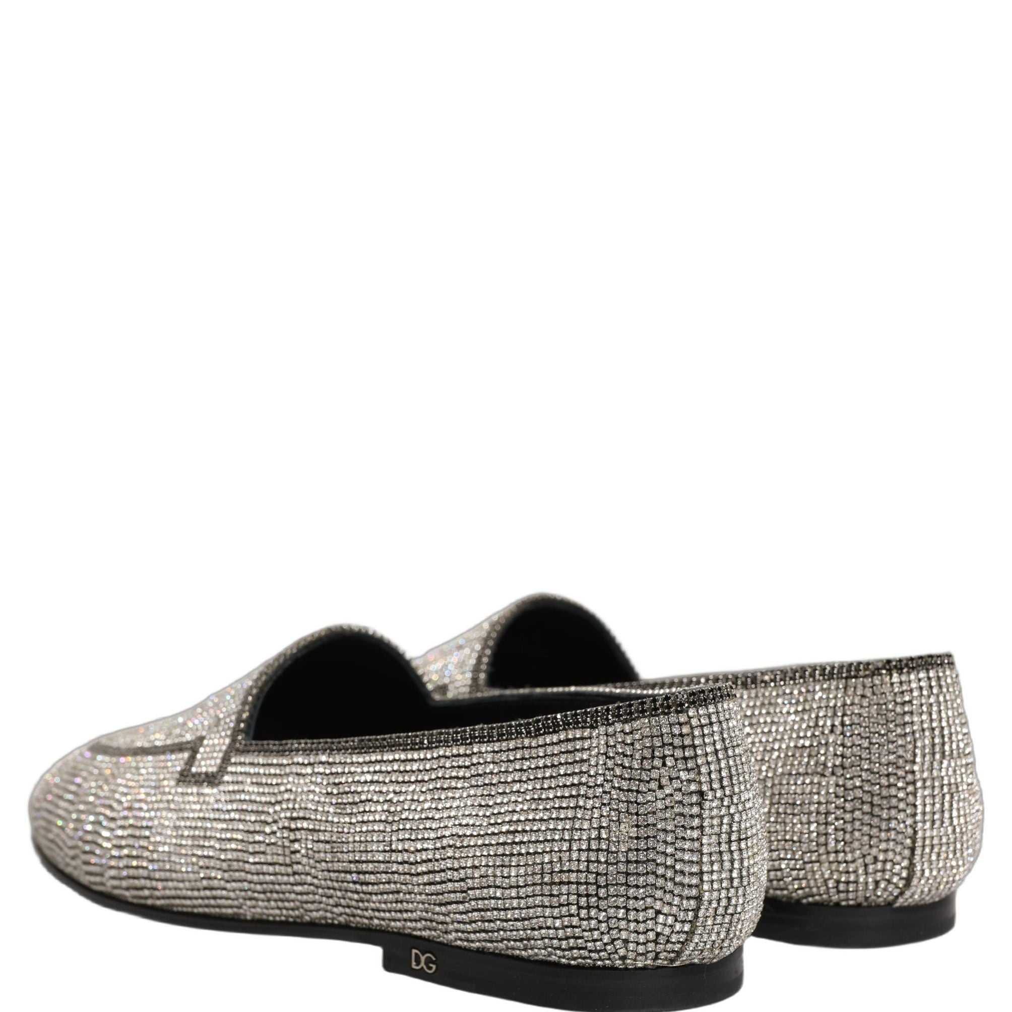 Dolce & Gabbana Silver Crystal Embellished Men Loafers Shoes