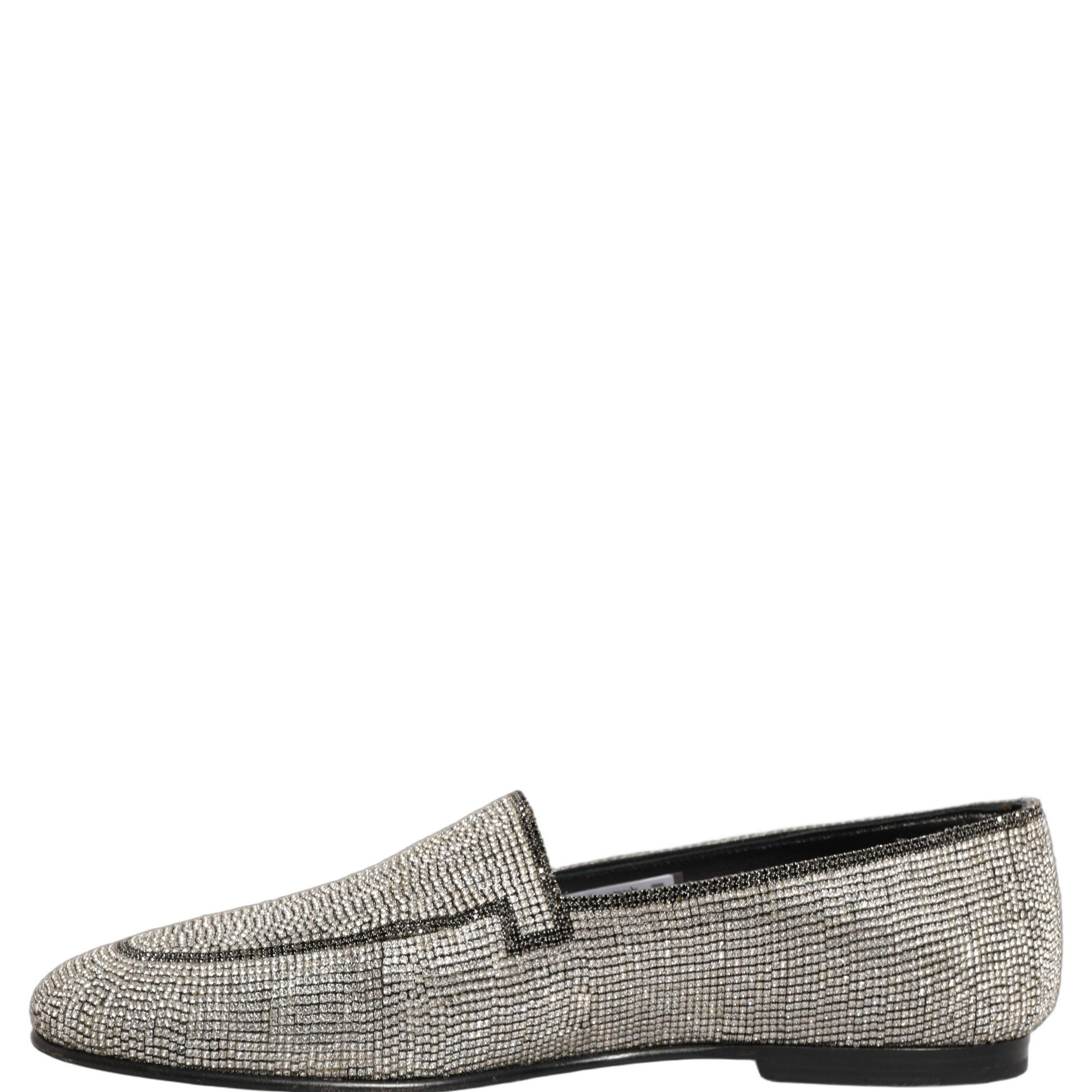 Dolce & Gabbana Silver Crystal Embellished Men Loafers Shoes