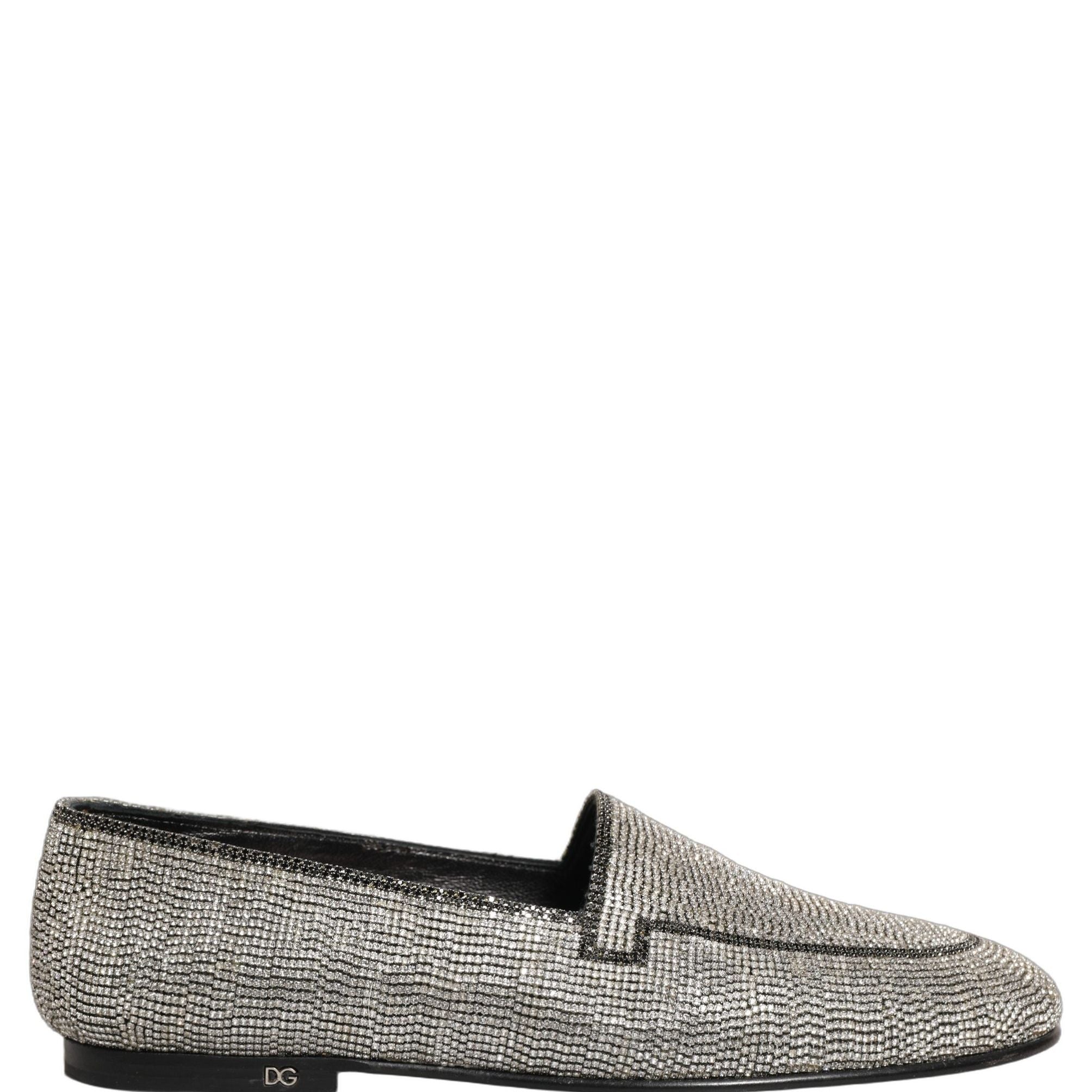 Dolce & Gabbana Silver Crystal Embellished Men Loafers Shoes
