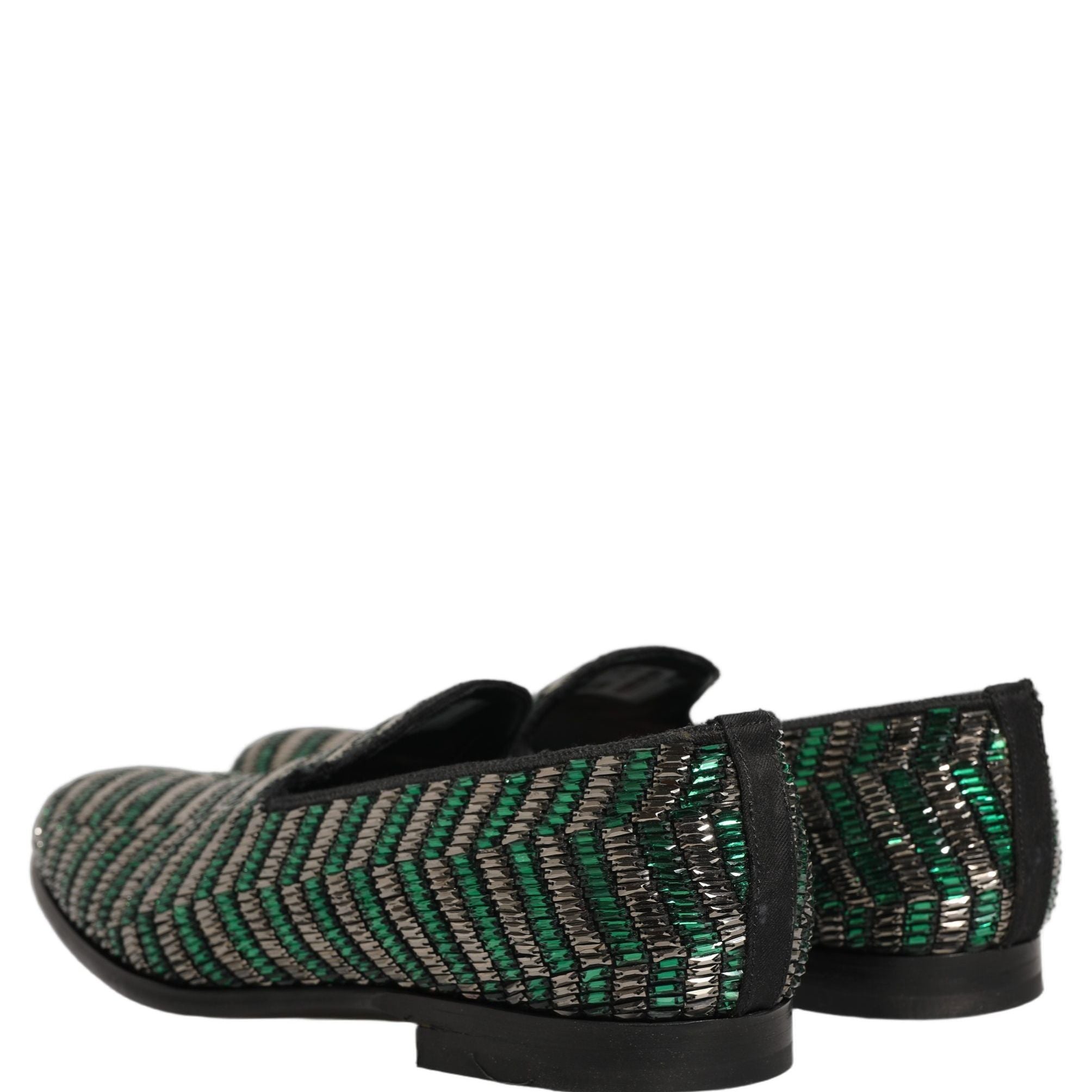 Dolce & Gabbana Silver Green Embellished Dress Loafers Shoes
