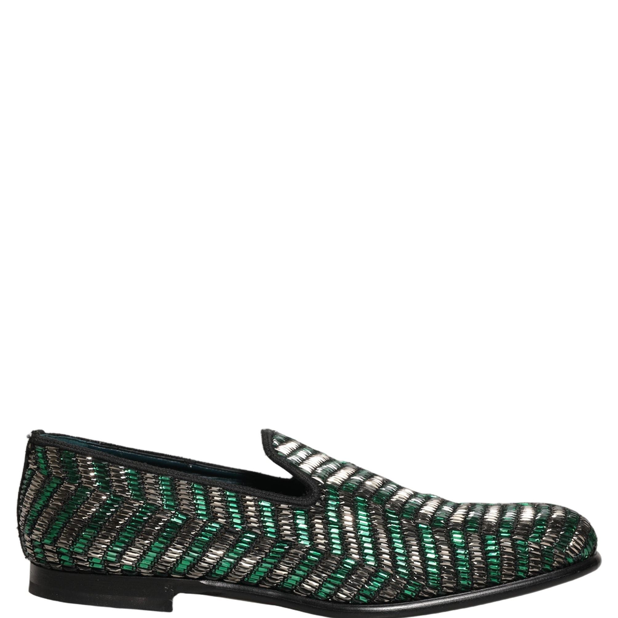 Dolce & Gabbana Silver Green Embellished Dress Loafers Shoes