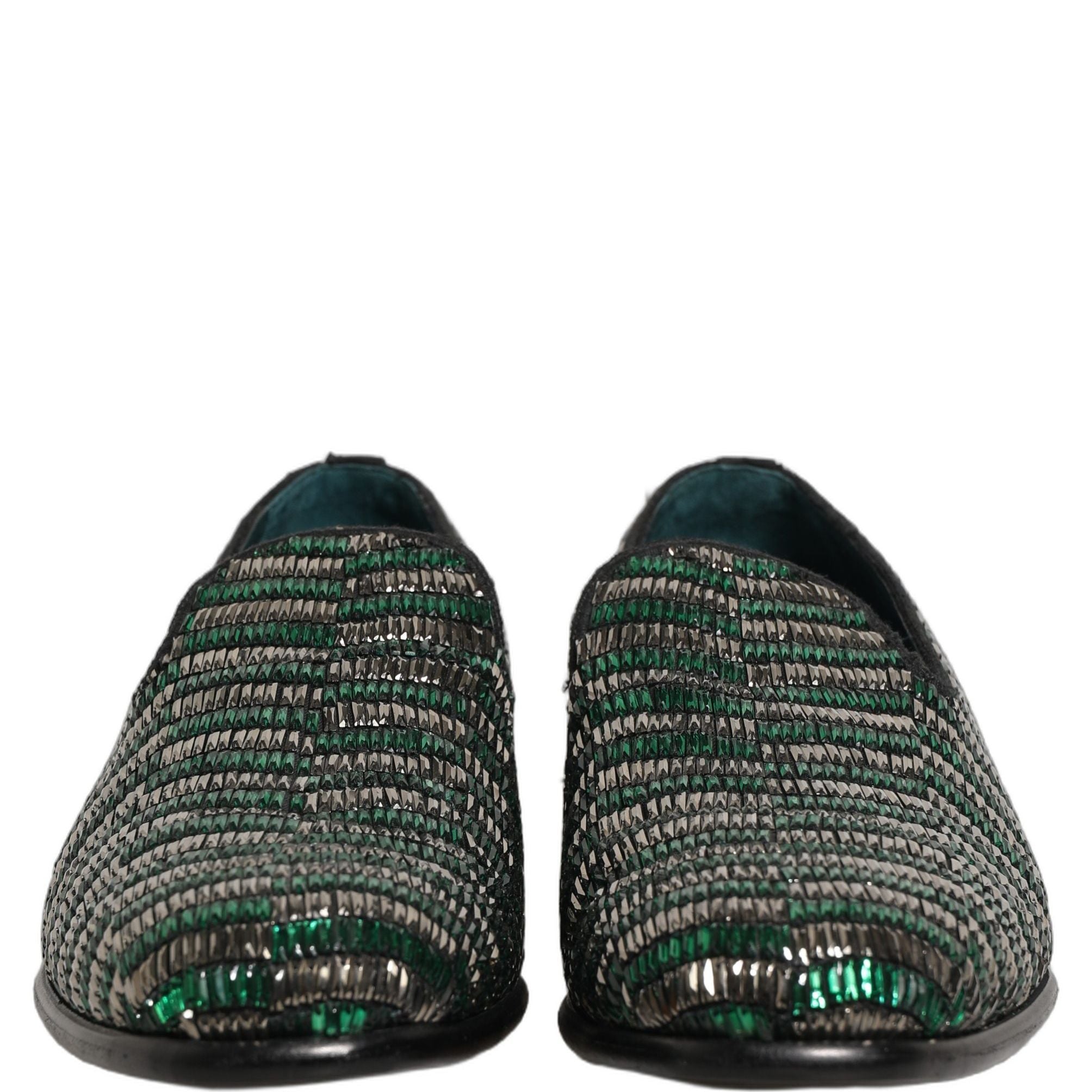 Dolce & Gabbana Silver Green Embellished Dress Loafers Shoes