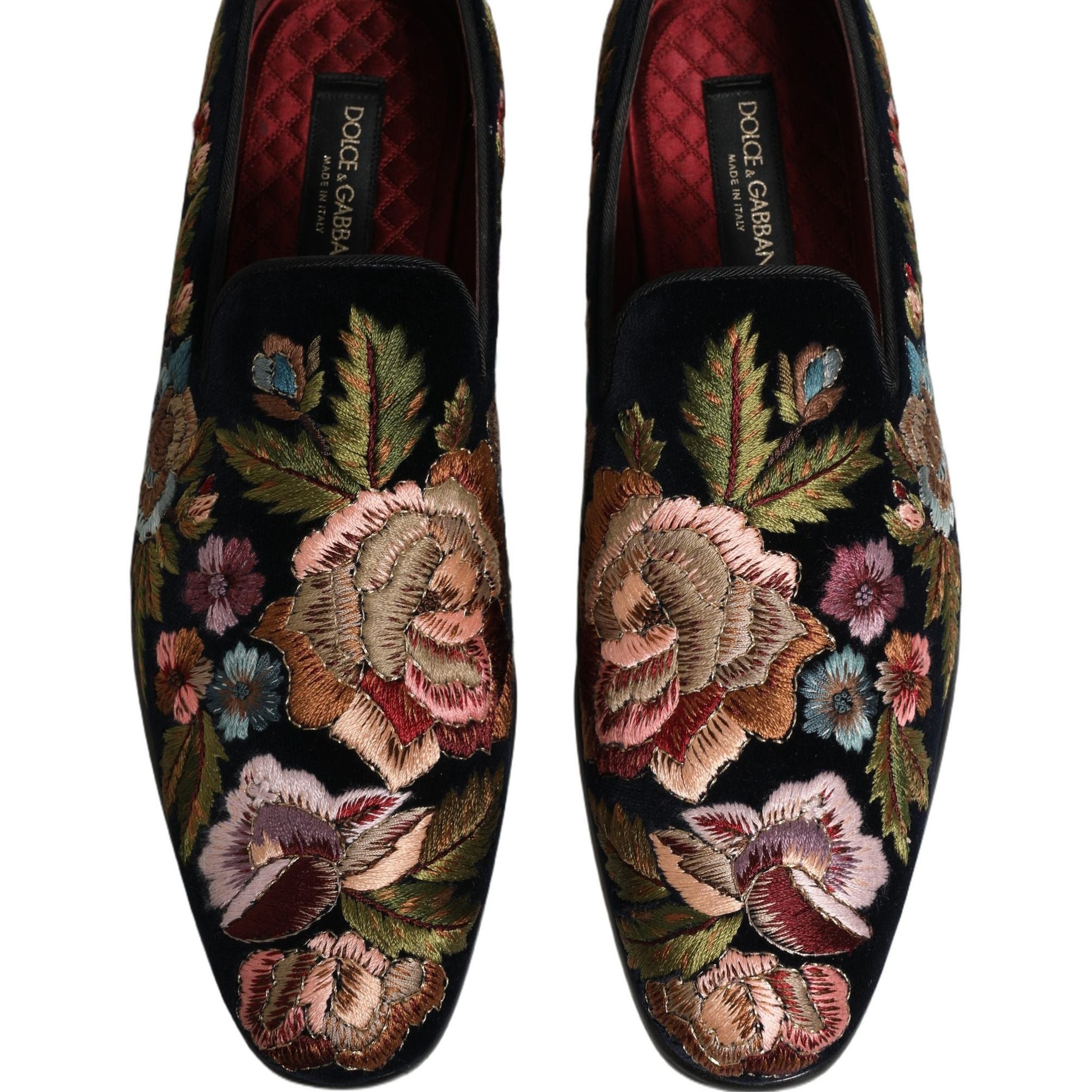 Dolce & Gabbana Black Velvet Floral Embroidery Loafers Shoes