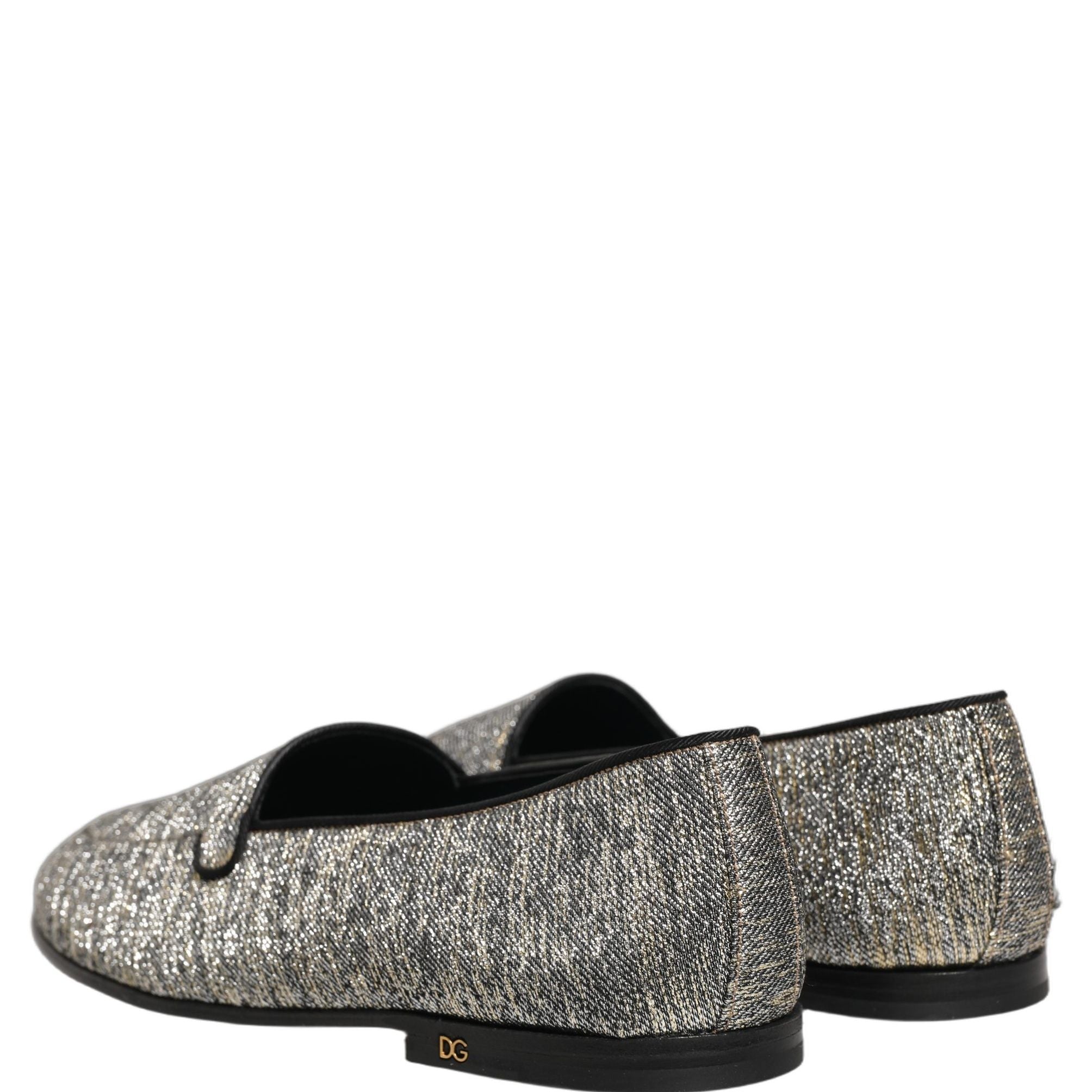 Dolce & Gabbana Gray Glitter Lurex DG Logo Dress Loafers Shoes