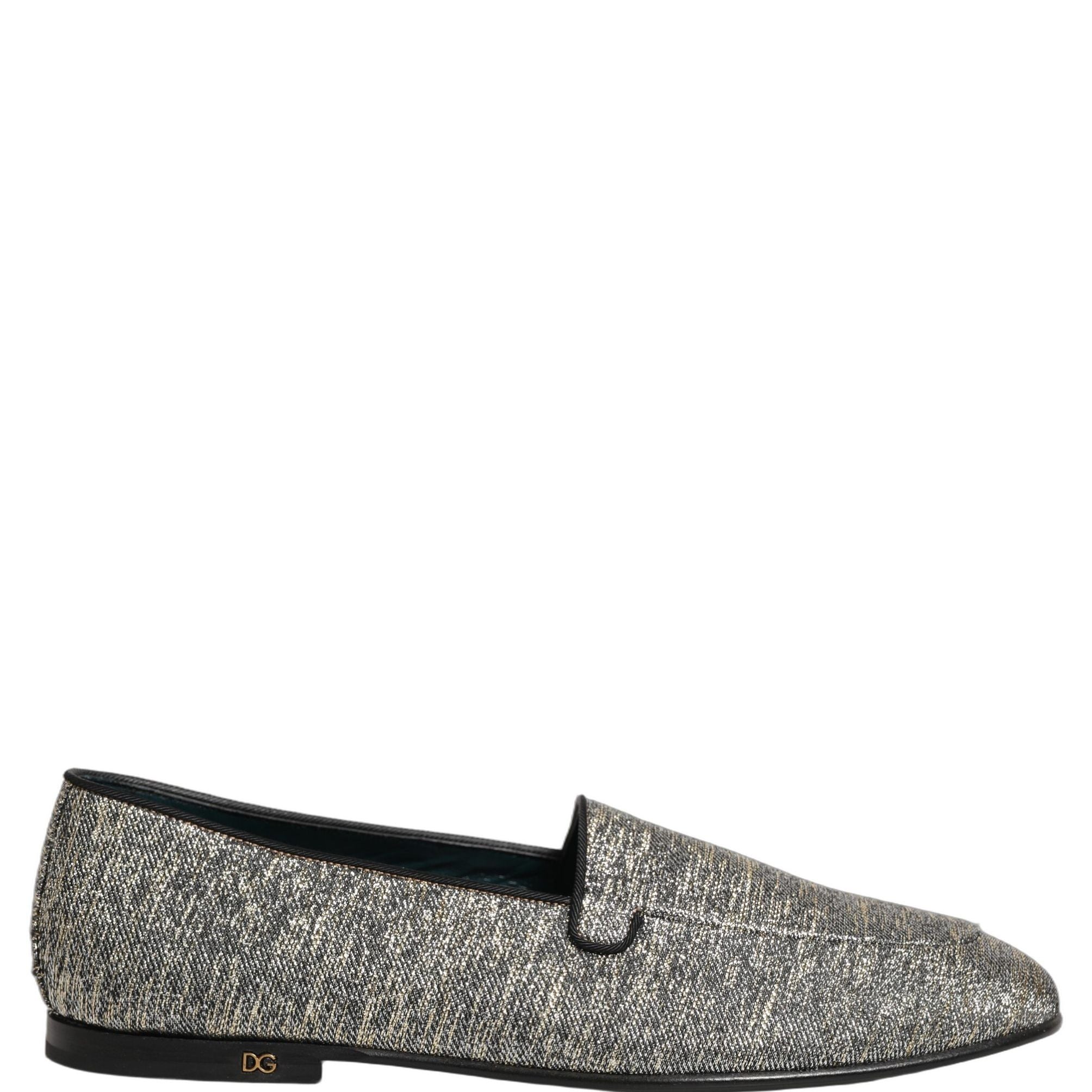 Dolce & Gabbana Gray Glitter Lurex DG Logo Dress Loafers Shoes