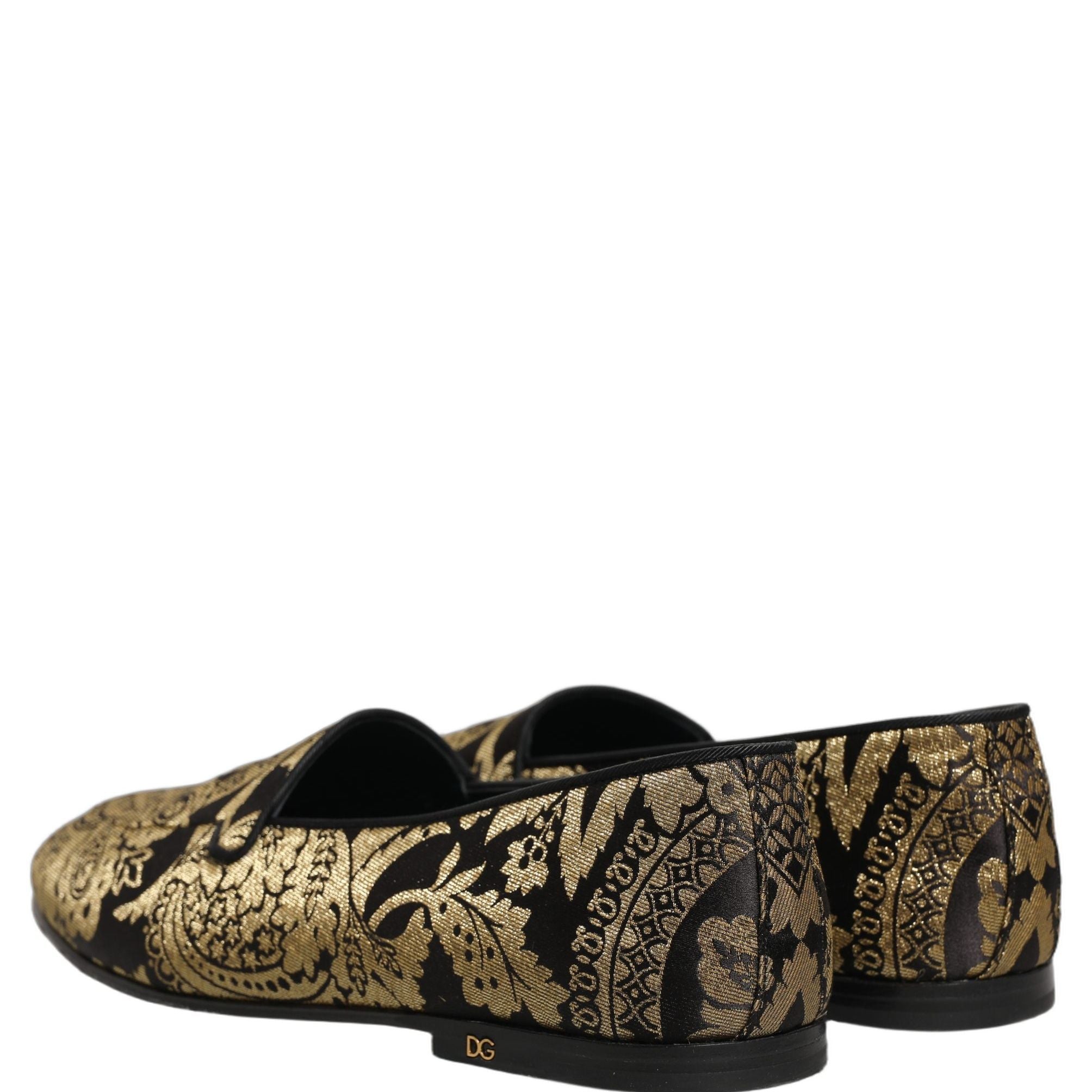 Dolce & Gabbana Gold Jacquard Leather Slip On Loafers Shoes