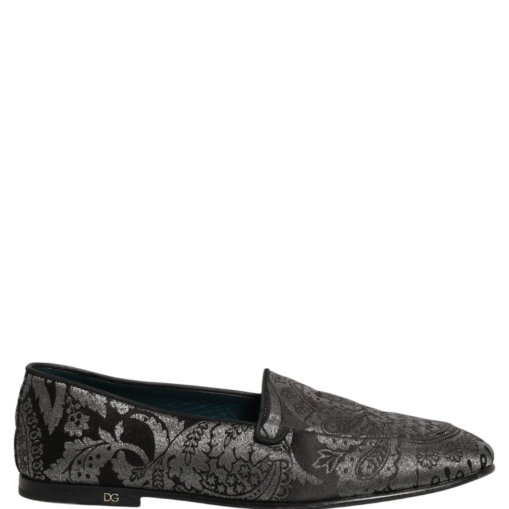 Dolce & Gabbana Silver Jacquard Leather Slip On Loafers Shoes