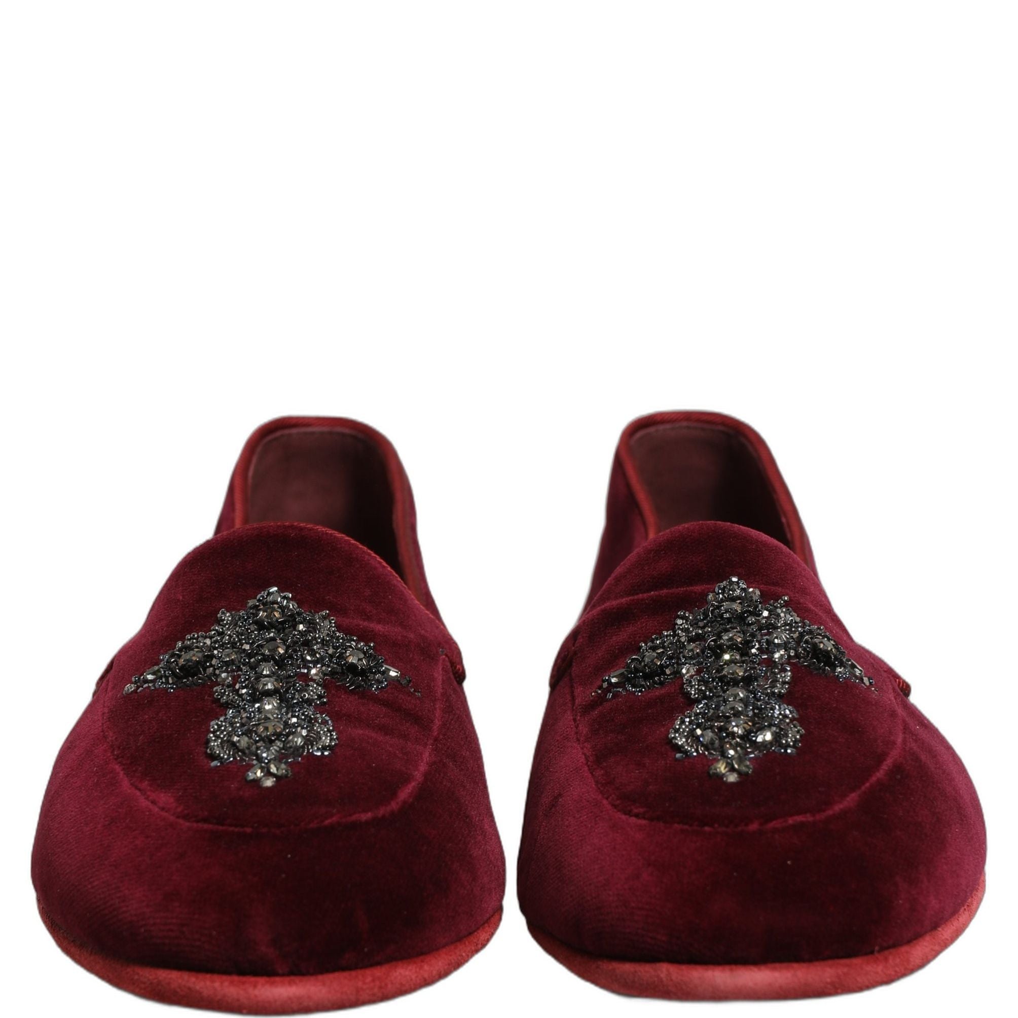 Dolce & Gabbana Red Suede Embellished Men Dress Loafers Shoes