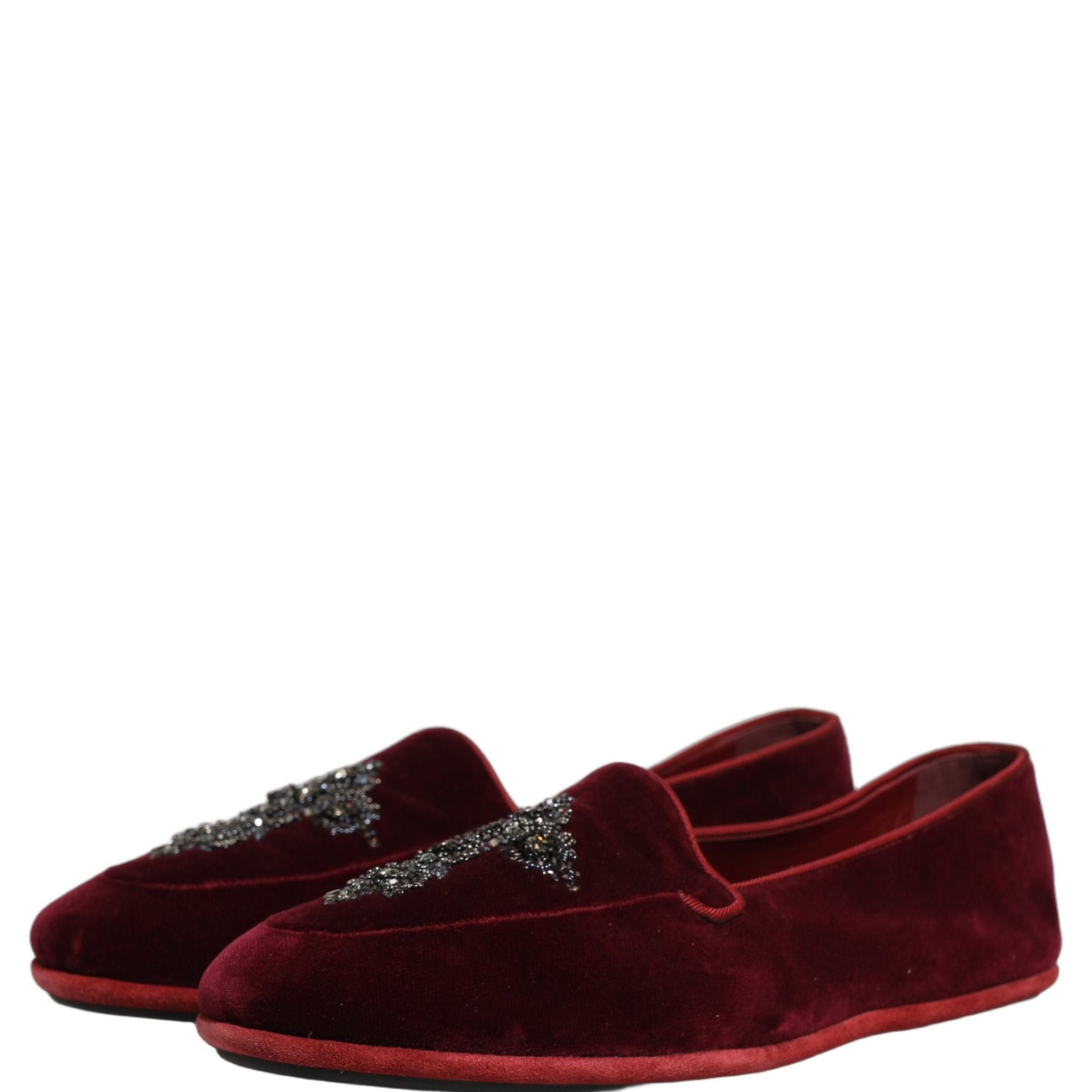 Dolce & Gabbana Red Suede Embellished Men Dress Loafers Shoes