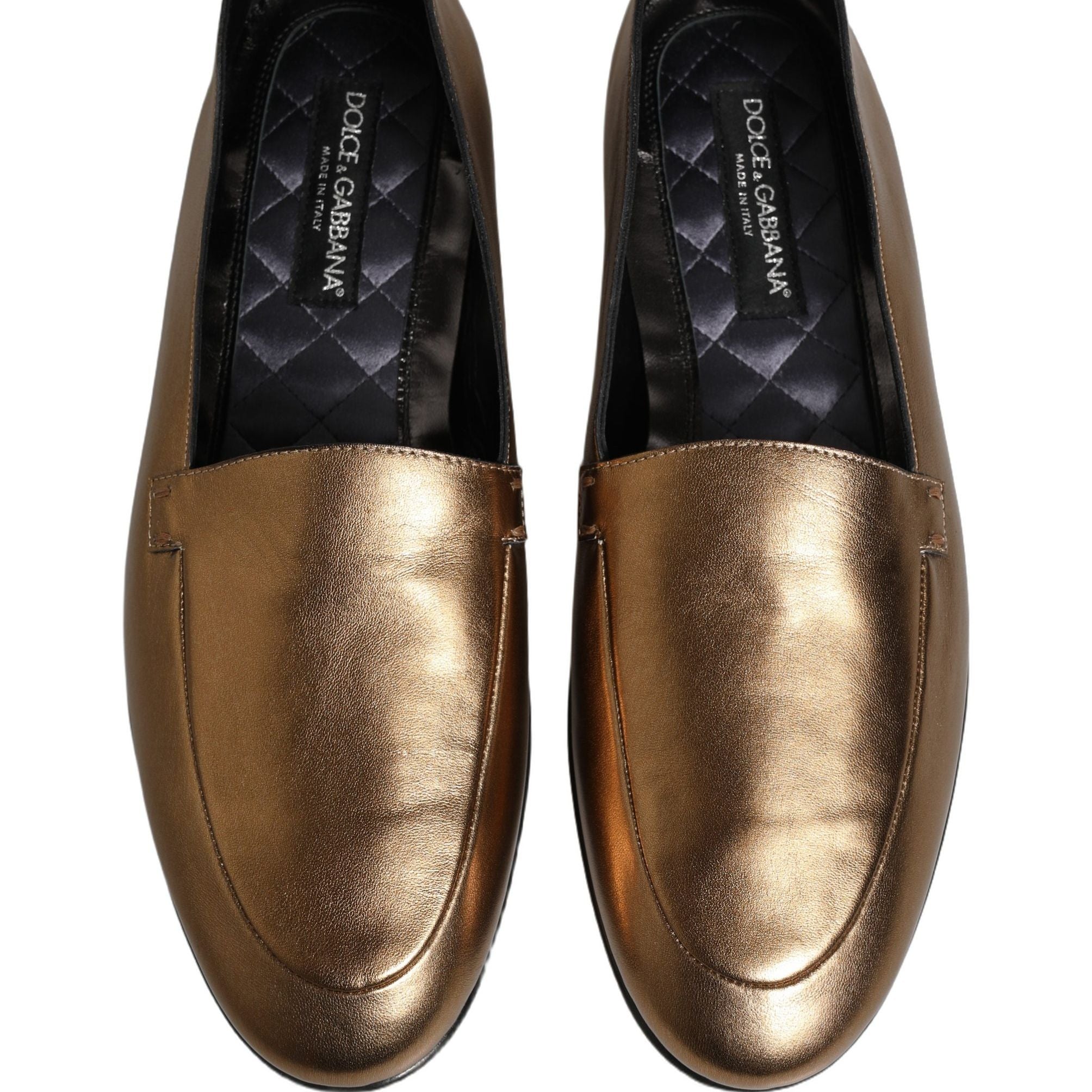 Dolce & Gabbana Gold Leather DG Logo Slip On Men Loafers Shoes