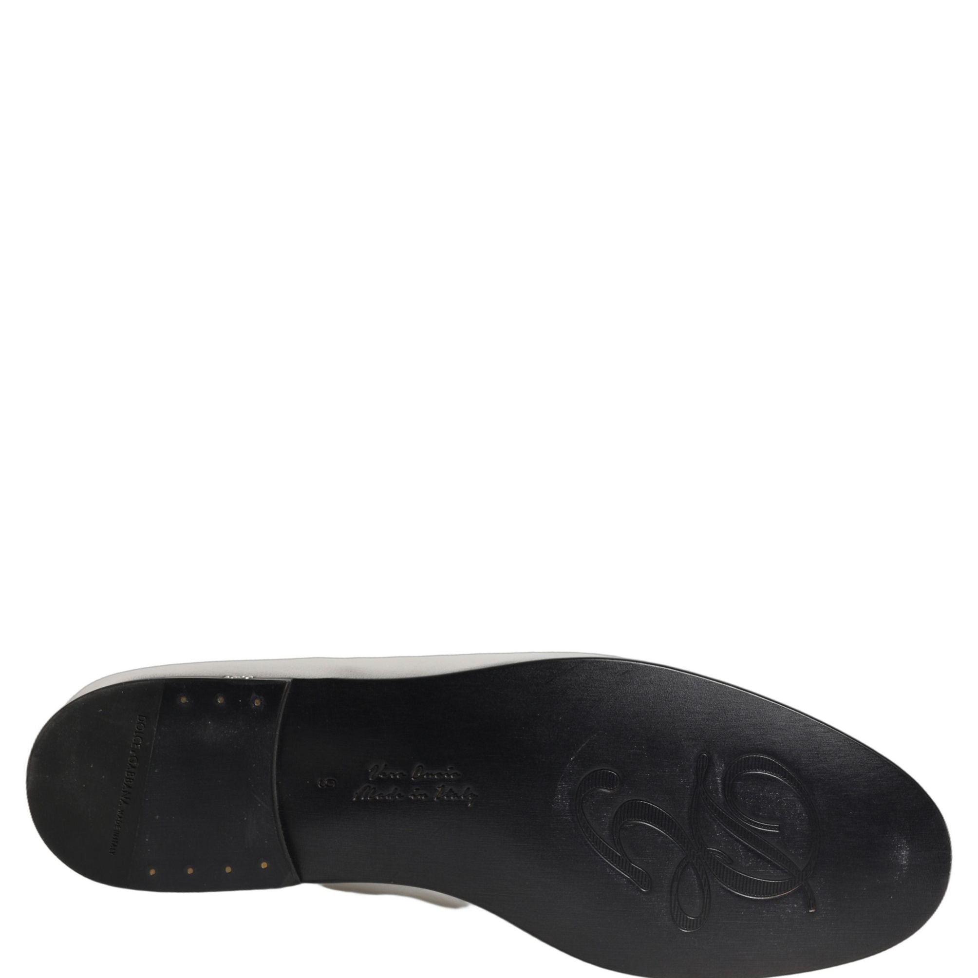 Dolce & Gabbana Silver Leather DG Logo Slip On Loafers Shoes