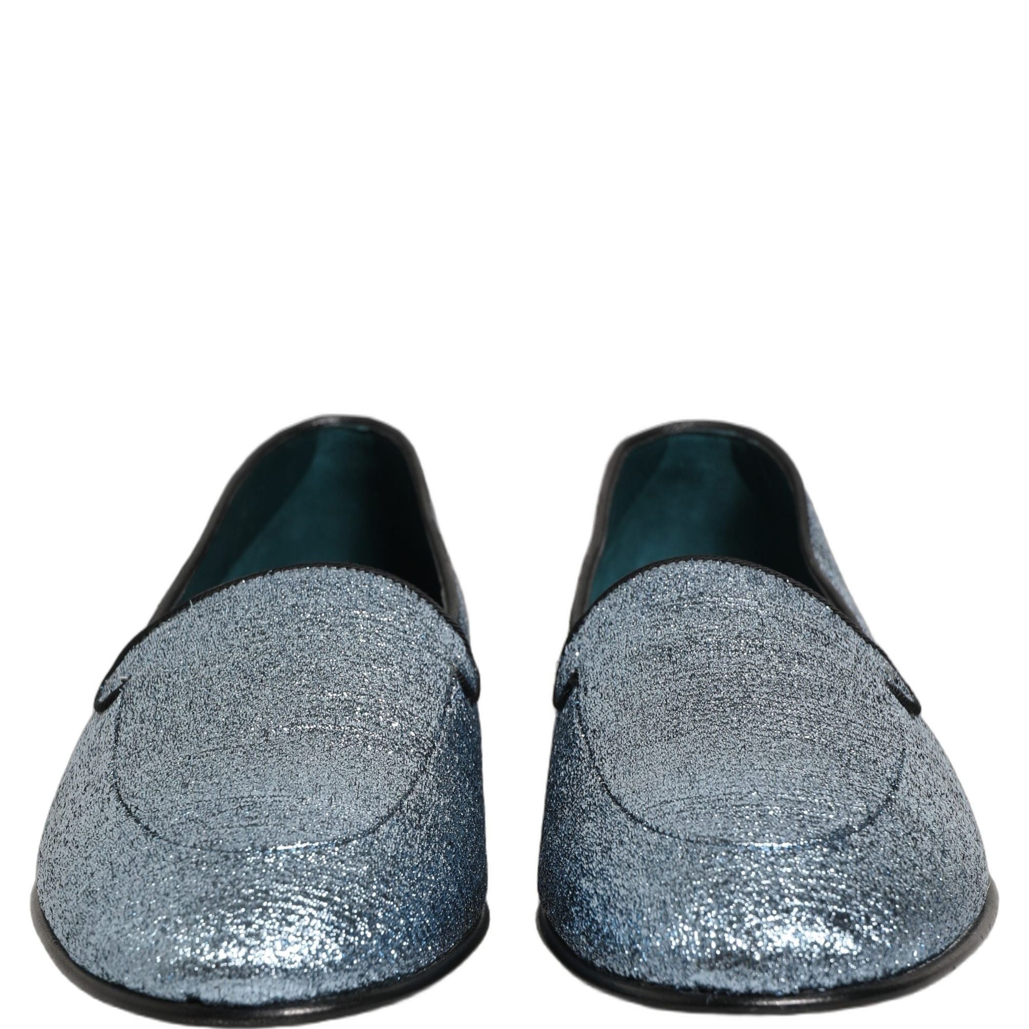 Dolce & Gabbana Blue Glitter Lurex DG Logo Dress Loafers Shoes