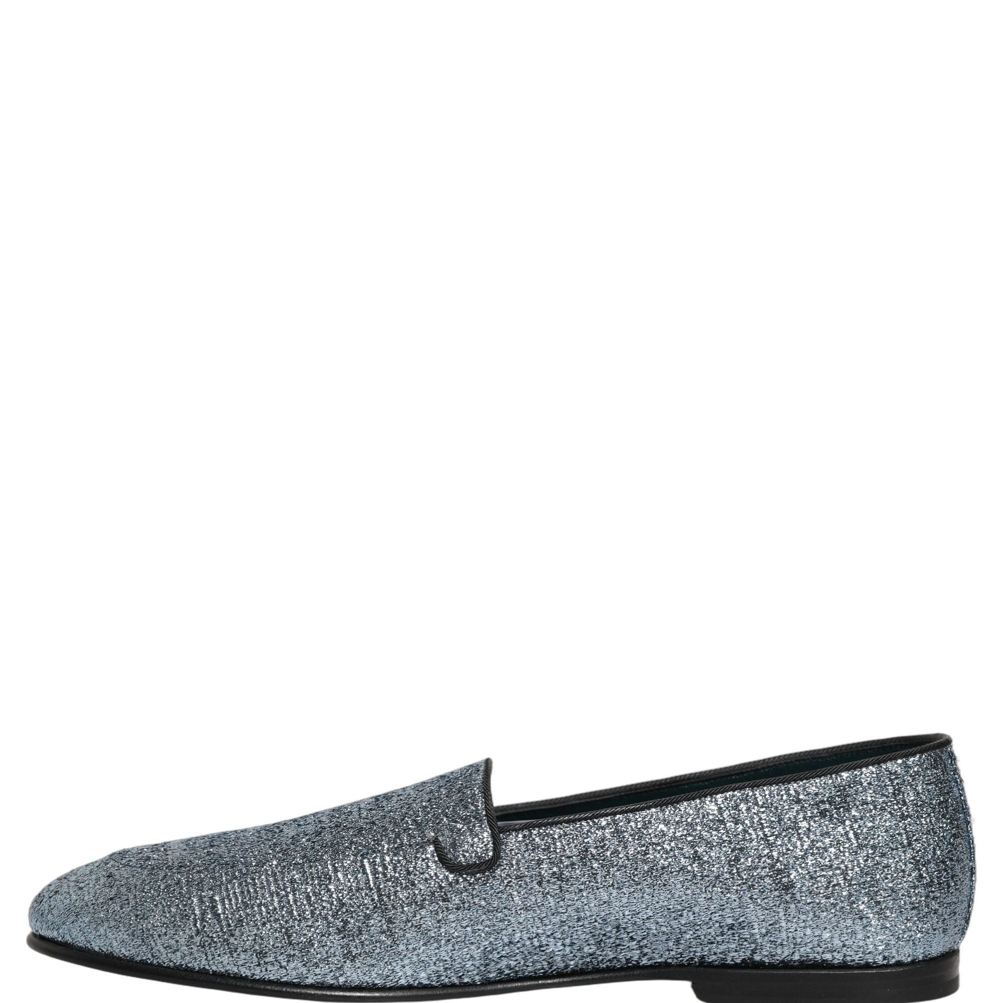 Dolce & Gabbana Blue Glitter Lurex DG Logo Dress Loafers Shoes