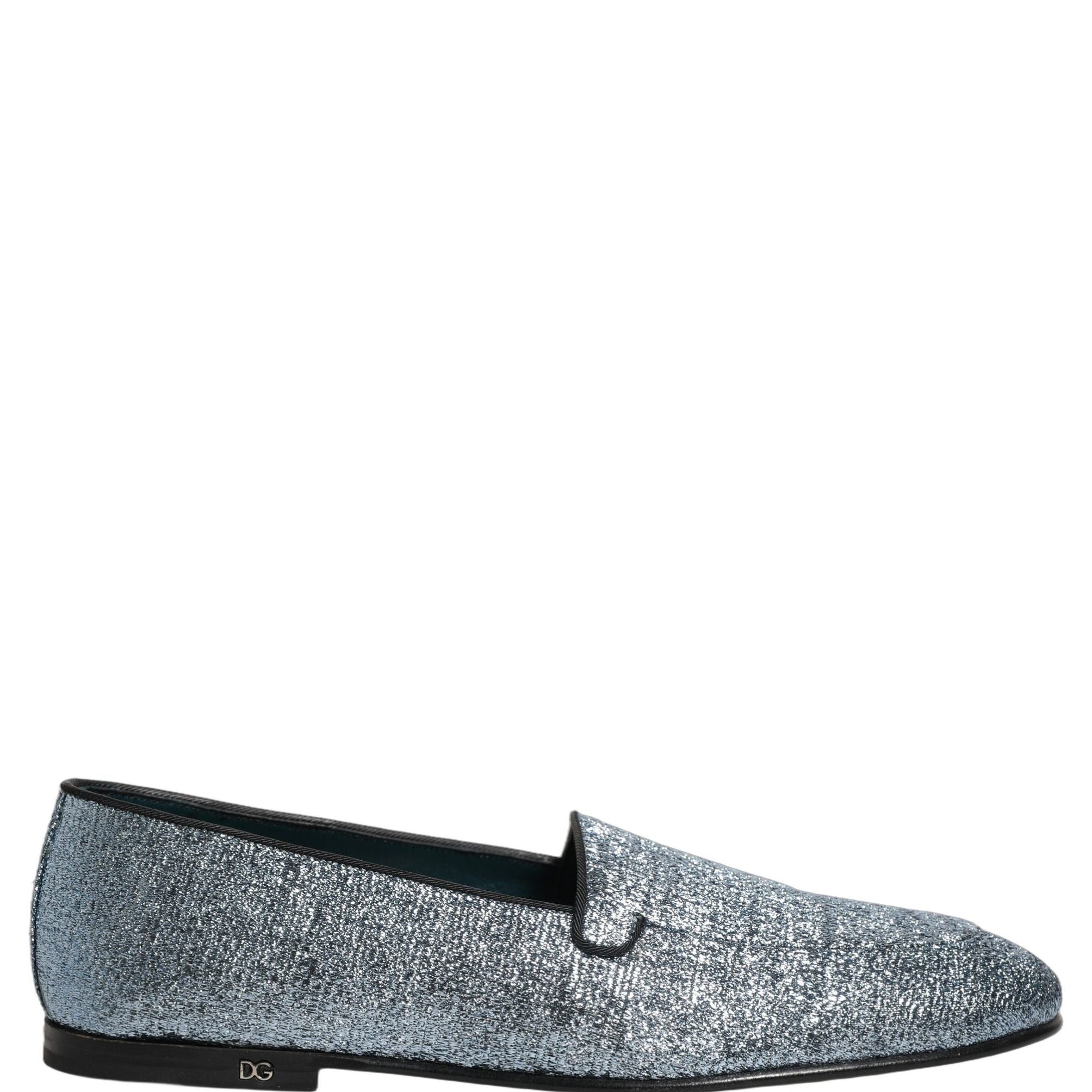 Dolce & Gabbana Blue Glitter Lurex DG Logo Dress Loafers Shoes