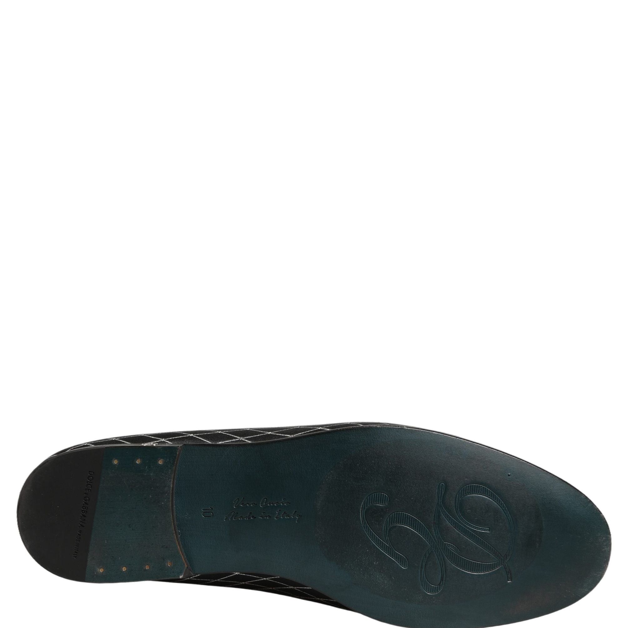 Dolce & Gabbana Black Velvet Diamond Stitched Loafers Shoes