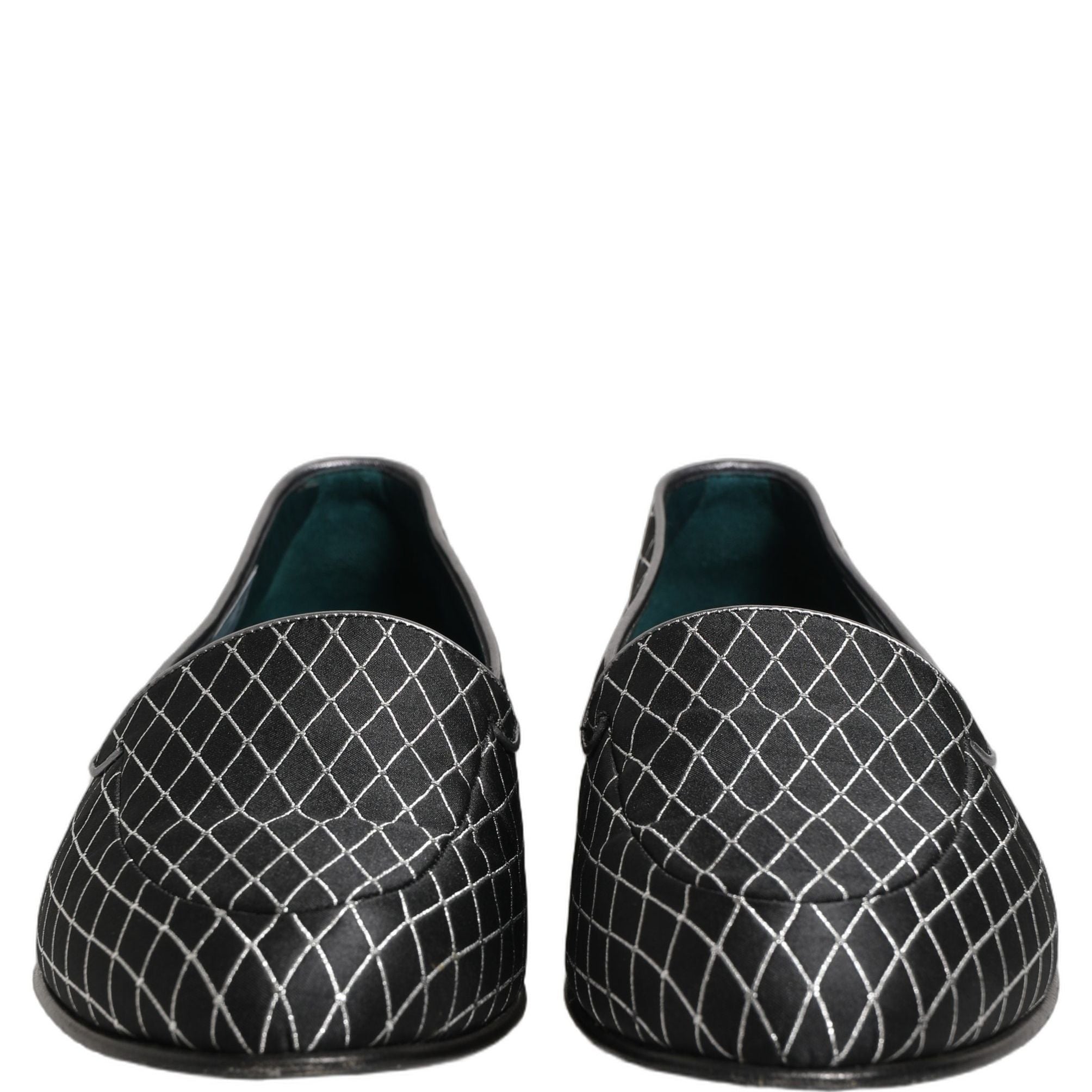 Dolce & Gabbana Black Velvet Diamond Stitched Loafers Shoes