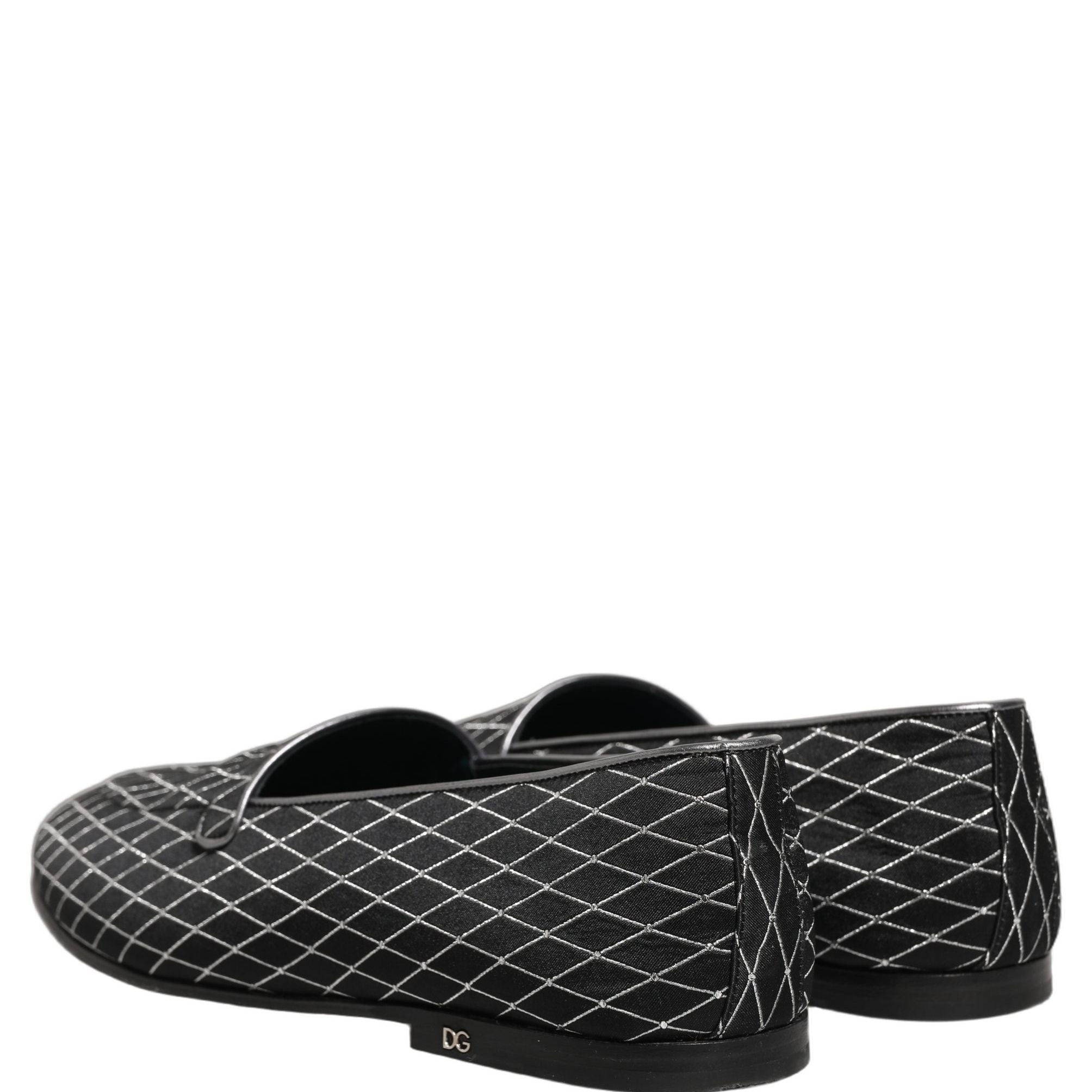 Dolce & Gabbana Black Velvet Diamond Stitched Loafers Shoes