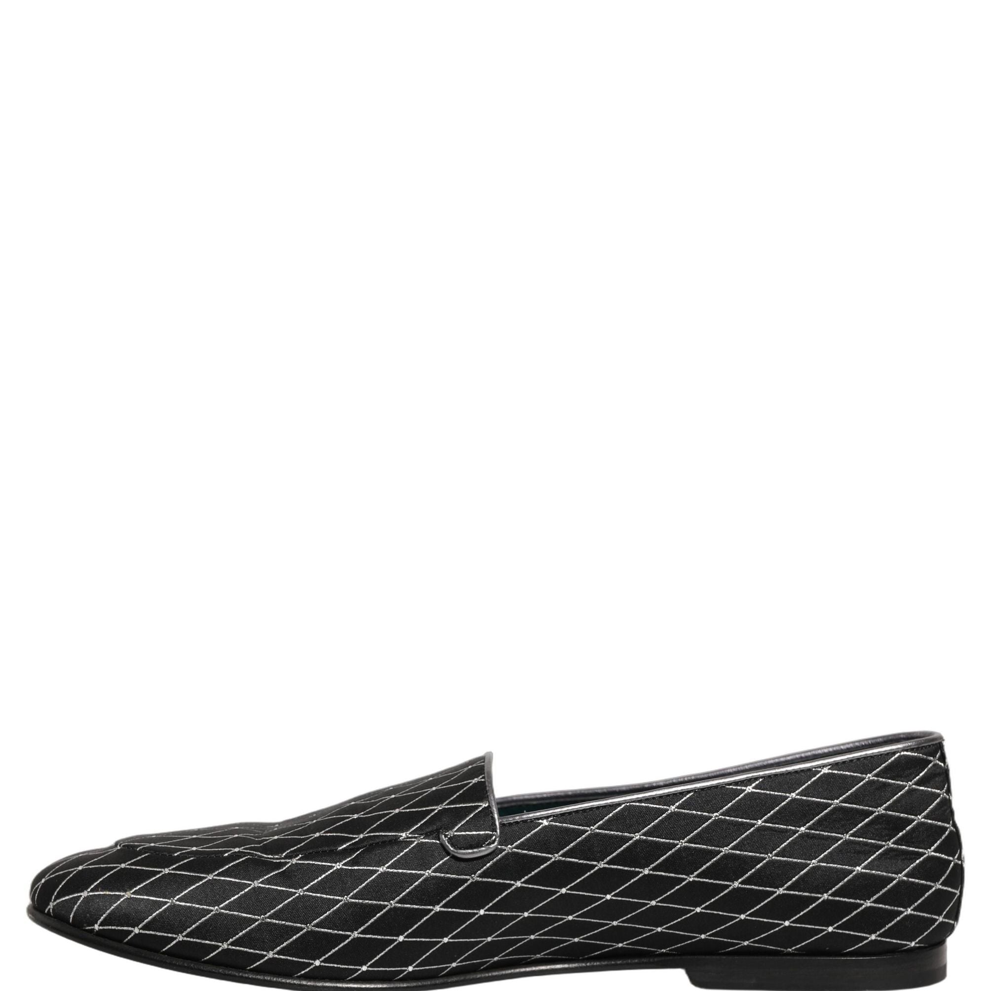 Dolce & Gabbana Black Velvet Diamond Stitched Loafers Shoes