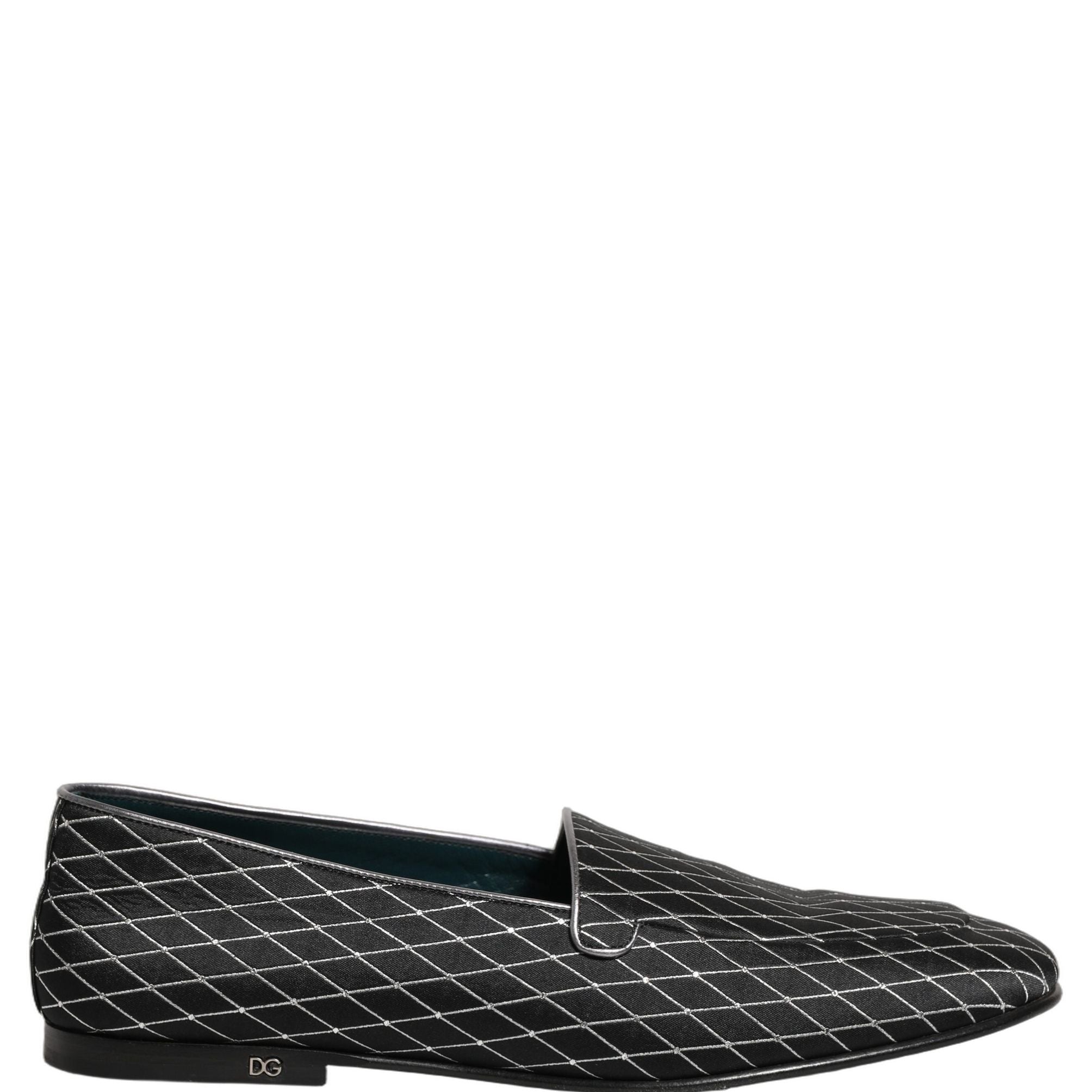 Dolce & Gabbana Black Velvet Diamond Stitched Loafers Shoes
