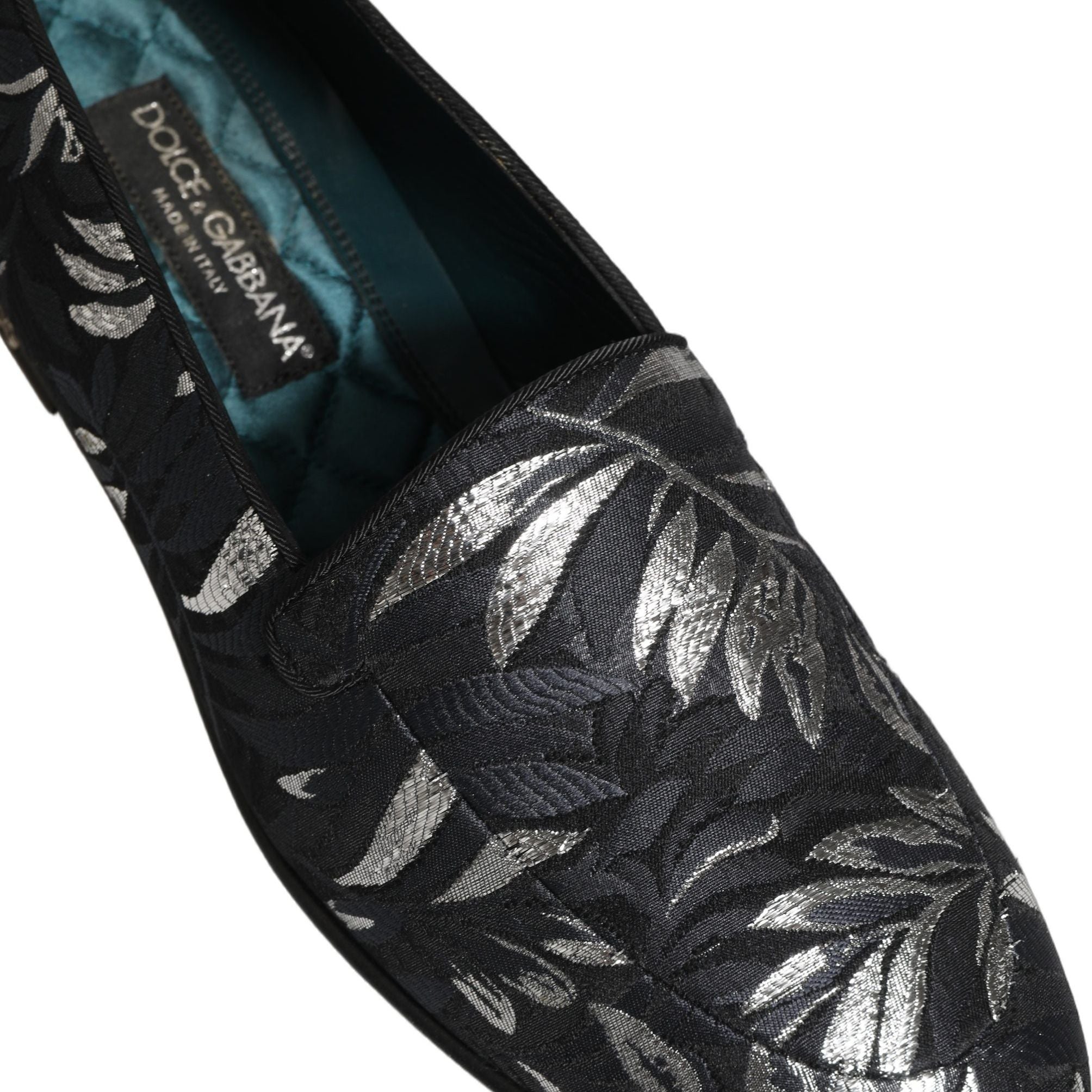 Dolce & Gabbana Black Leaf Embroidery Dress Men Loafers Shoes