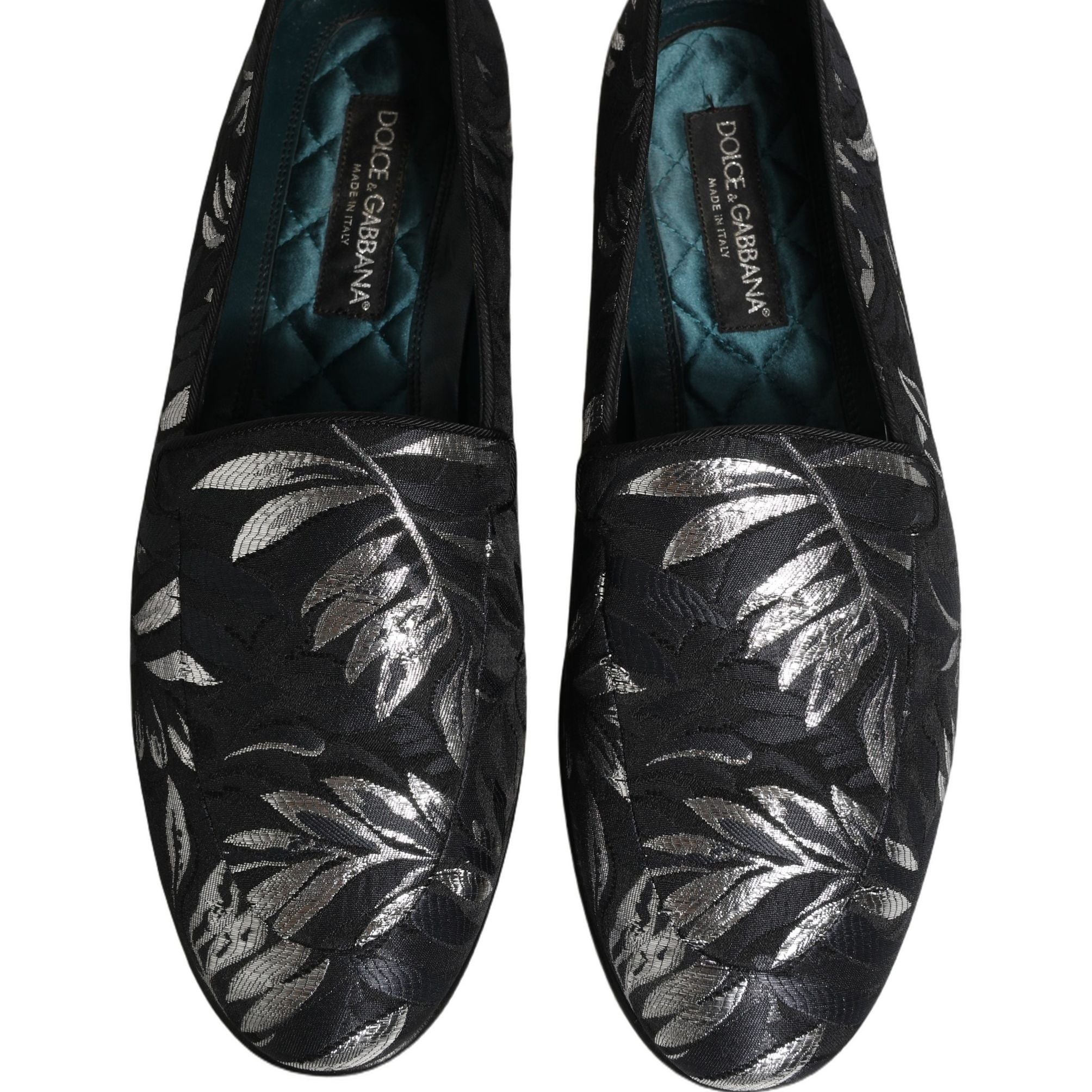 Dolce & Gabbana Black Leaf Embroidery Dress Men Loafers Shoes