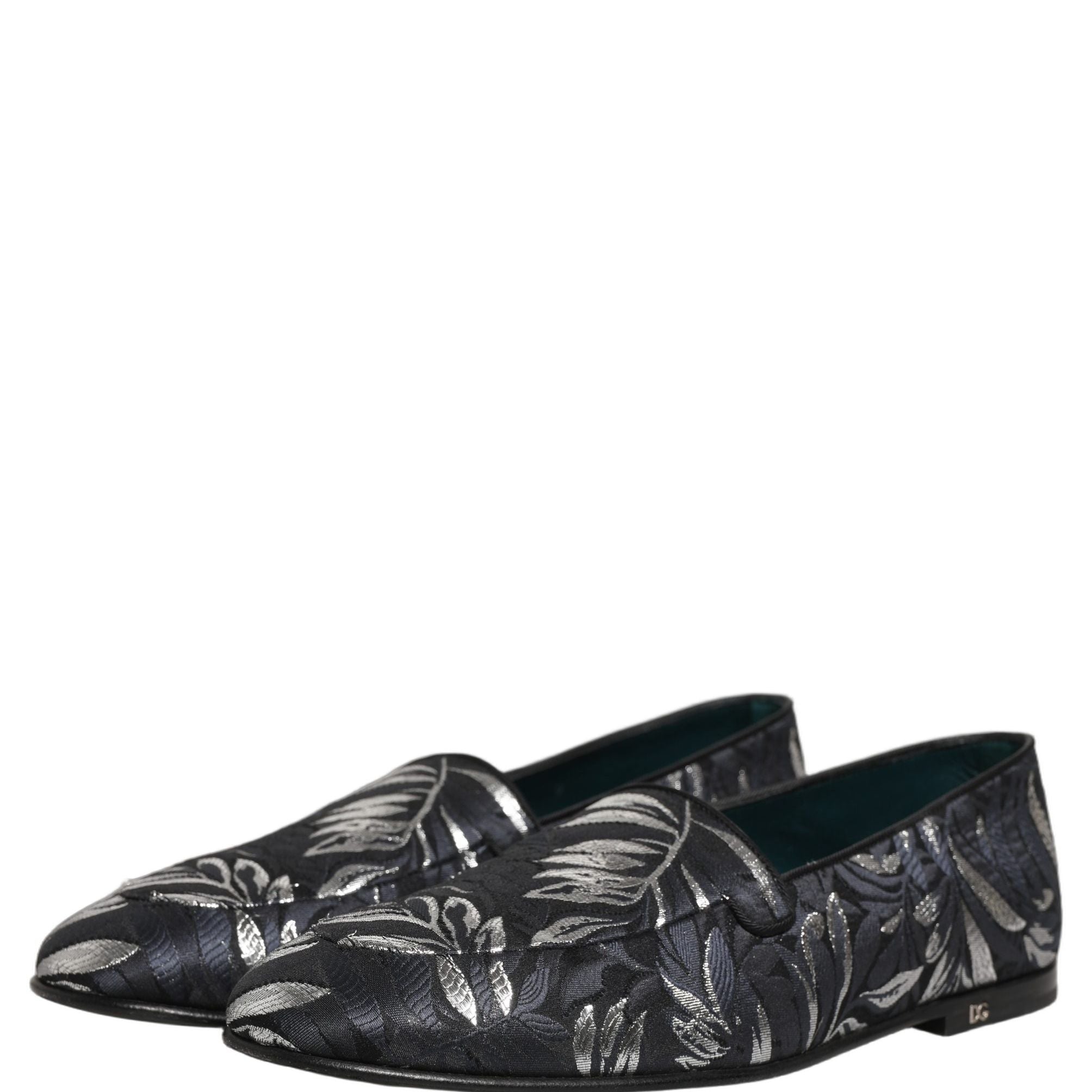 Dolce & Gabbana Black Leaf Embroidery Dress Men Loafers Shoes