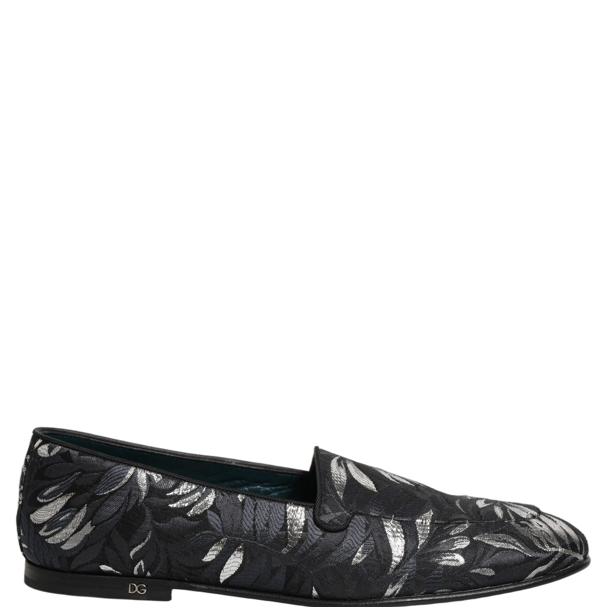Dolce & Gabbana Black Leaf Embroidery Dress Men Loafers Shoes