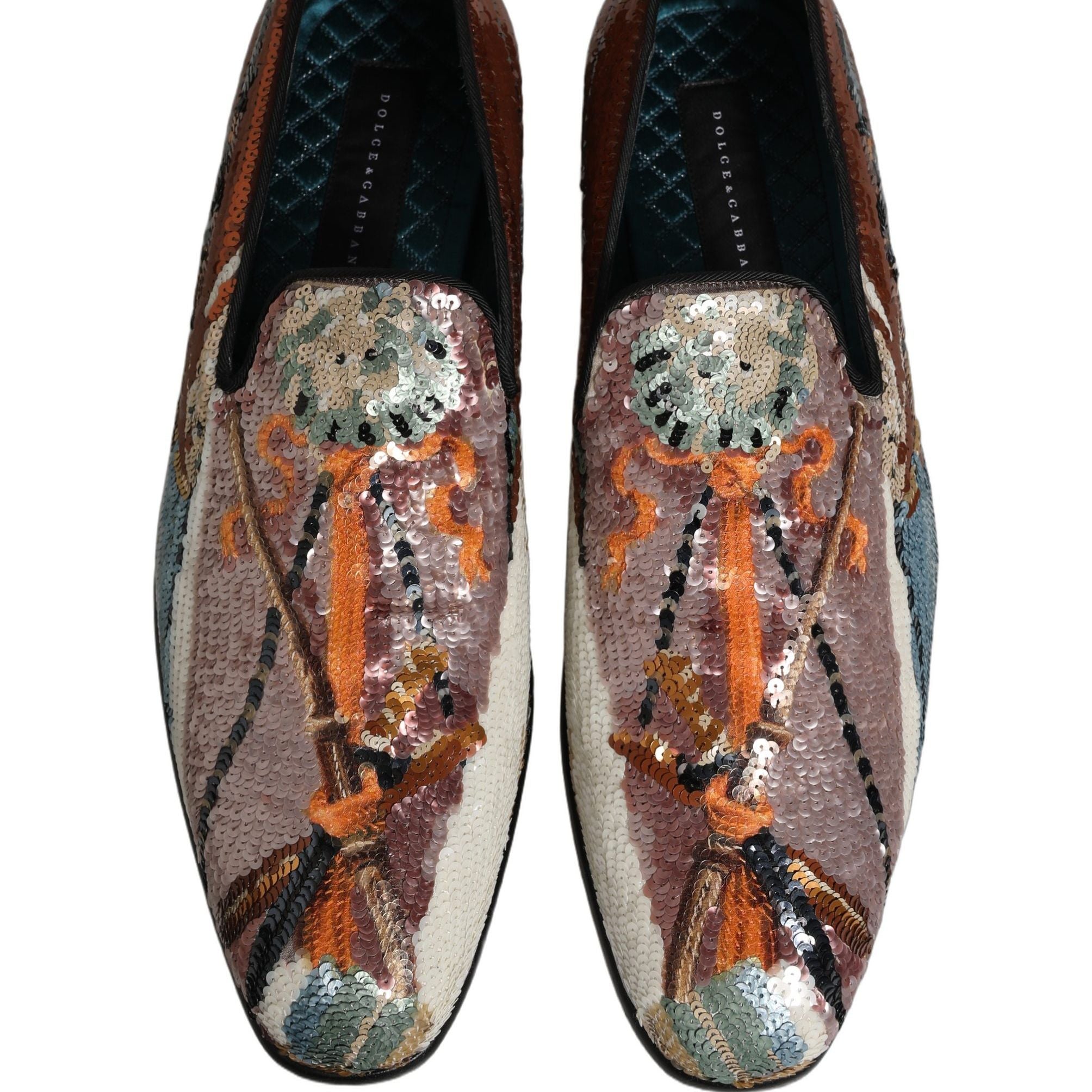 Dolce & Gabbana Multicolor Embroidered Sequin Loafers Shoes