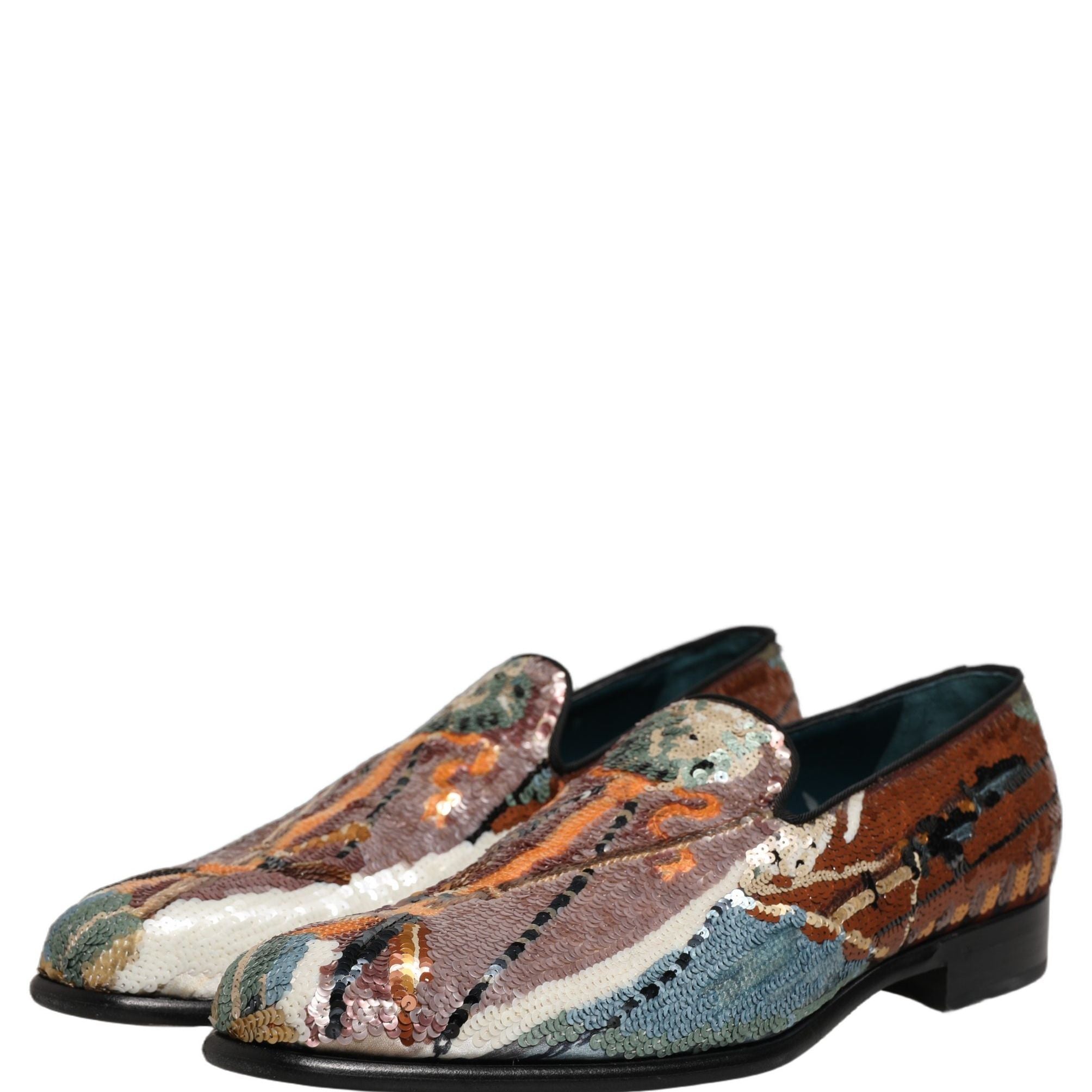 Dolce & Gabbana Multicolor Embroidered Sequin Loafers Shoes