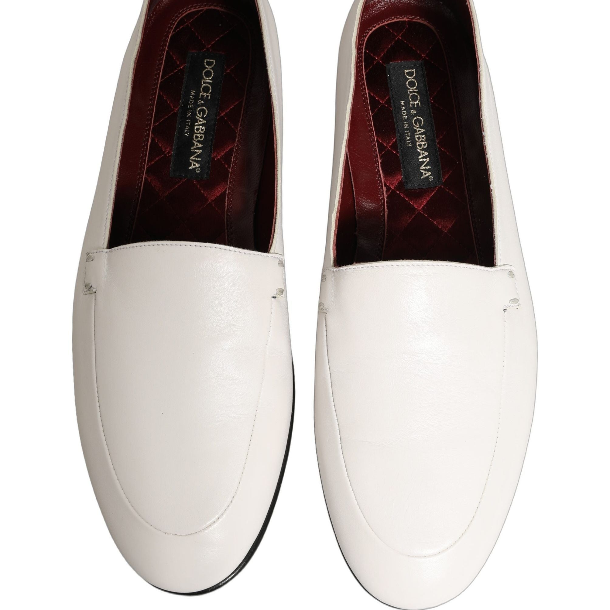 Dolce & Gabbana White Leather Logo Slip On Men Loafers Shoes
