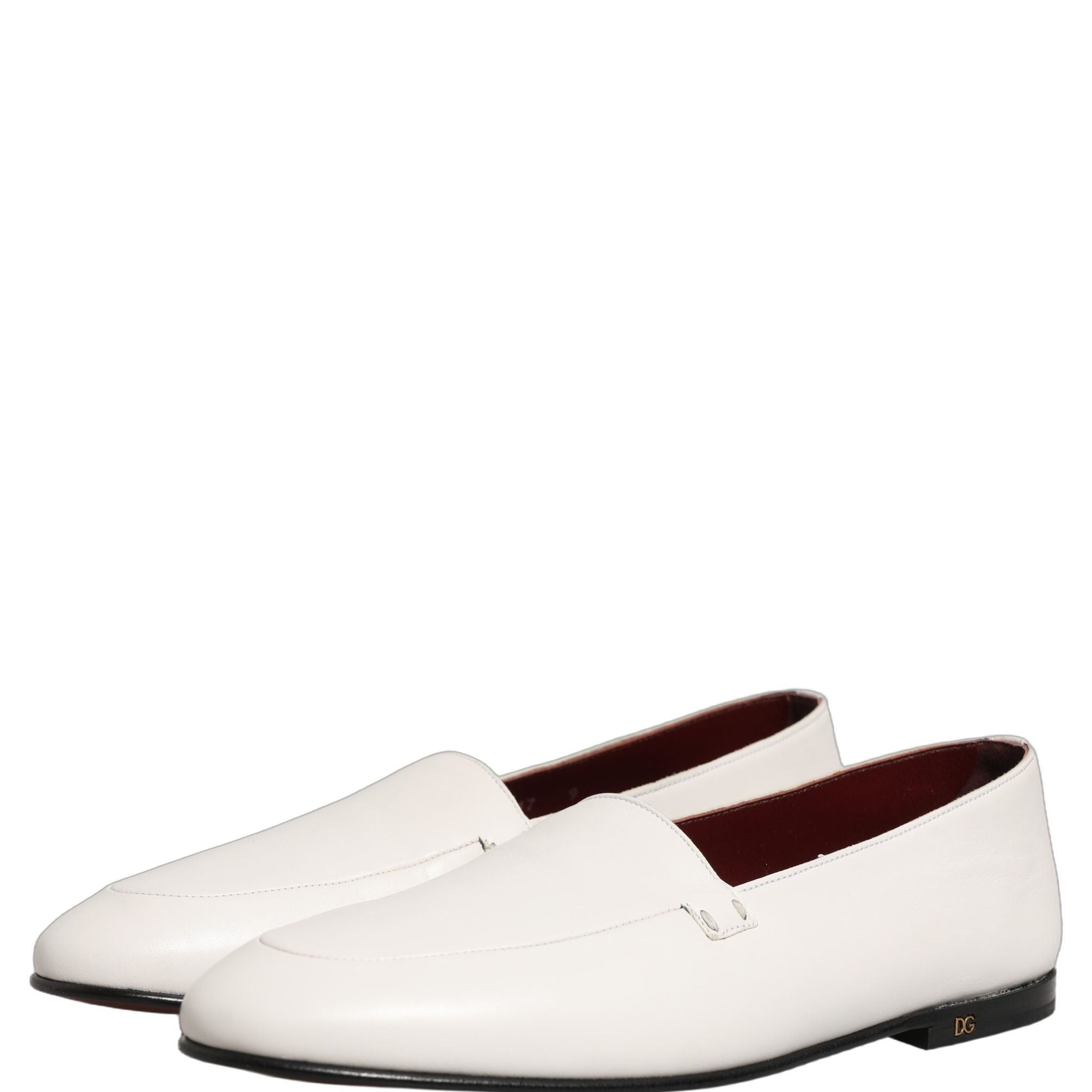 Dolce & Gabbana White Leather Logo Slip On Men Loafers Shoes